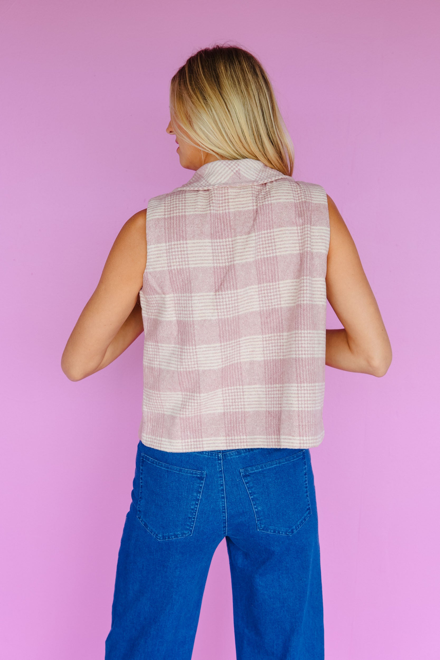 Just Because Plaid Sleeveless Jacket - Cyclamen + Pink Beige