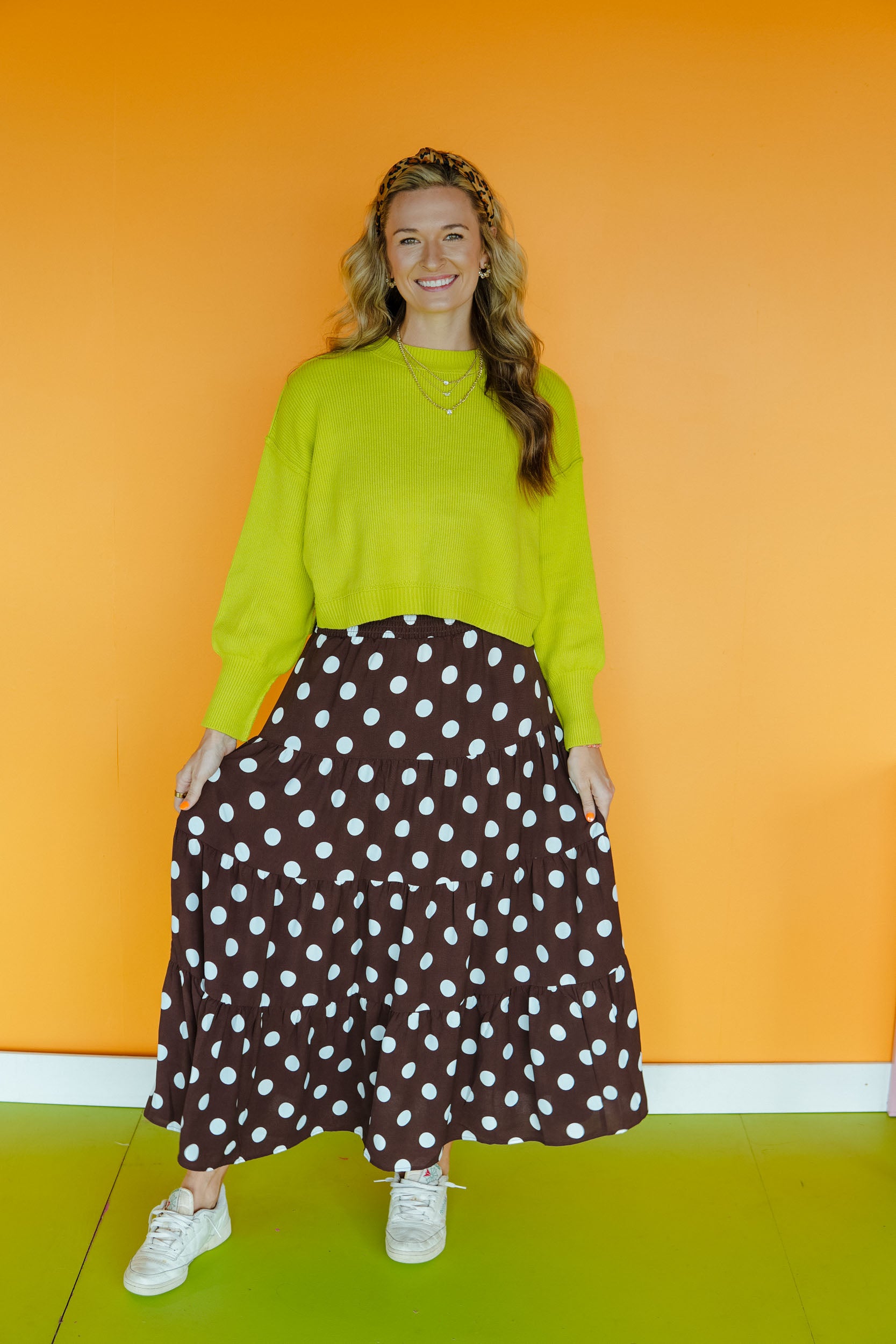 Nicki Tiered Polka Dot Maxi Skirt - Dark Brown