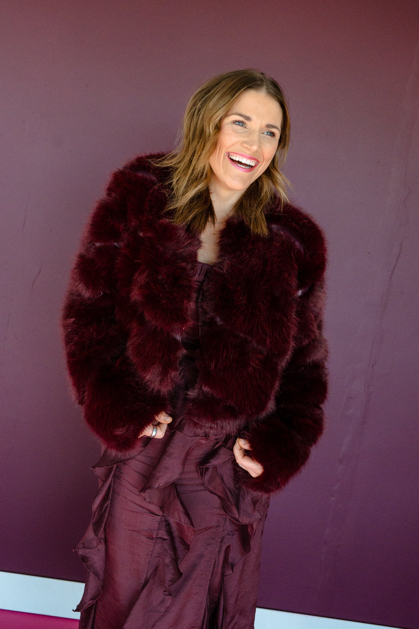 Birdie Short Faux Fur Jacket - Burgundy