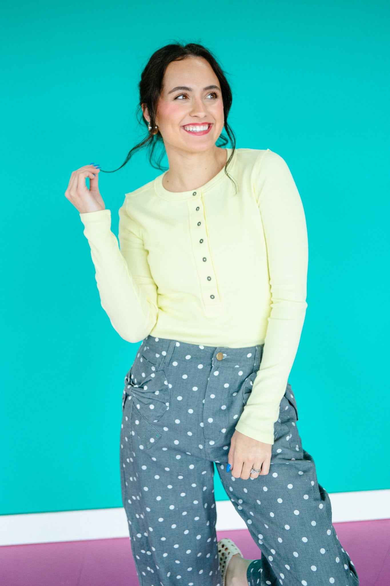 Cathy Long Sleeve Henley Top - Cool Yellow