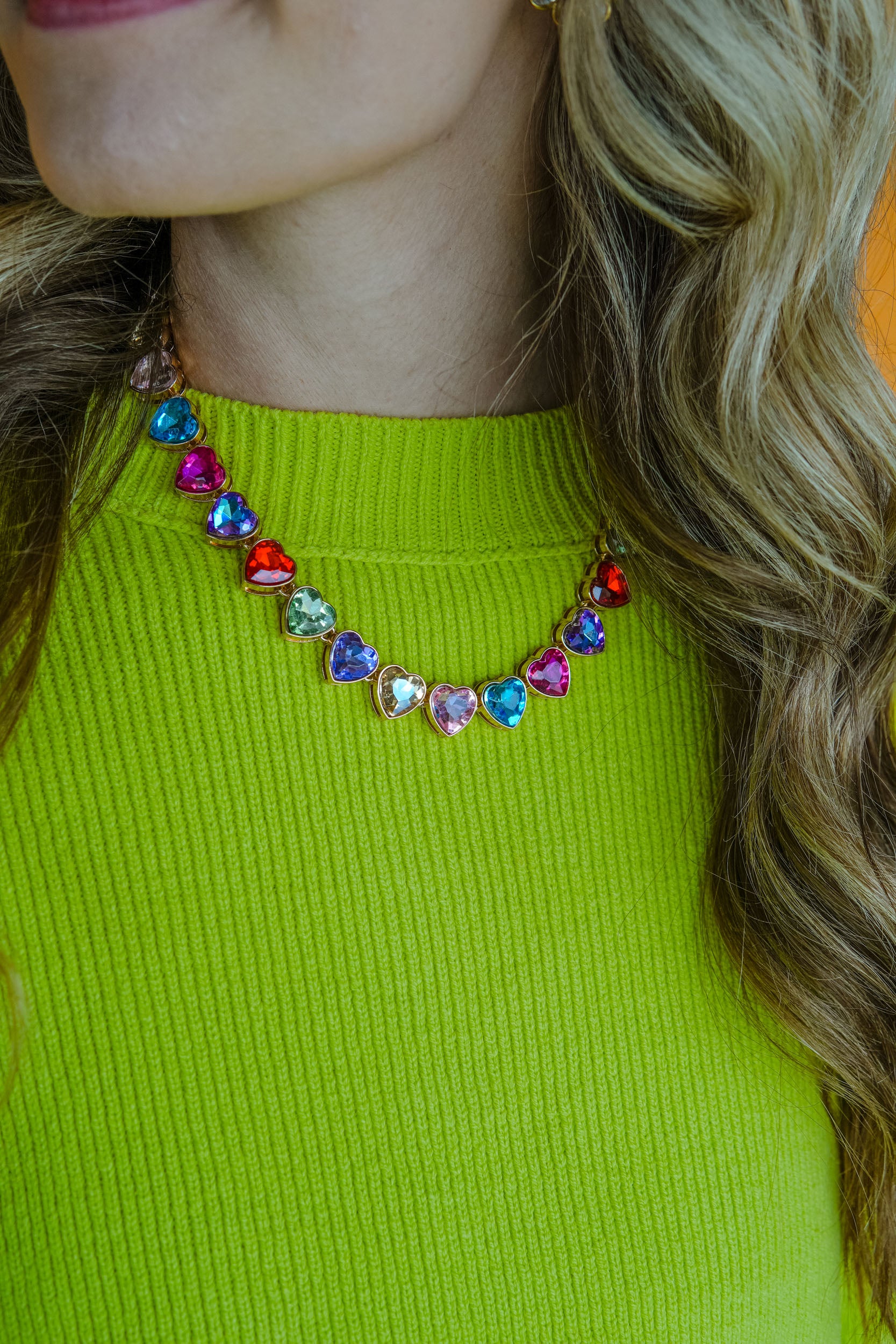 Made to Shine Rhinestone Heart Necklace - Rainbow