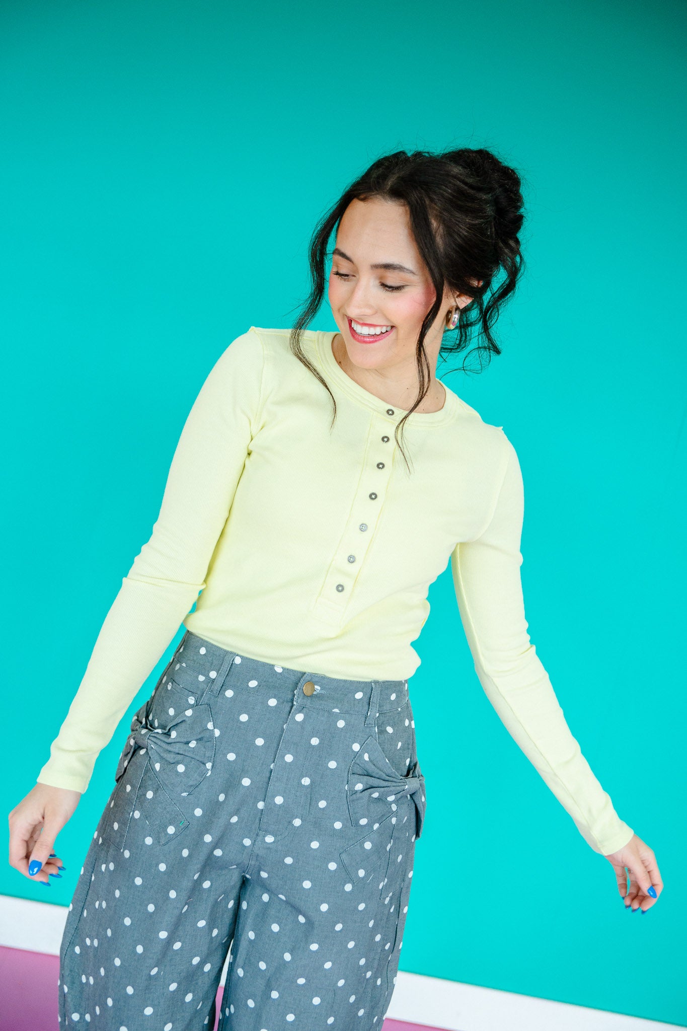Cathy Long Sleeve Henley Top - Cool Yellow