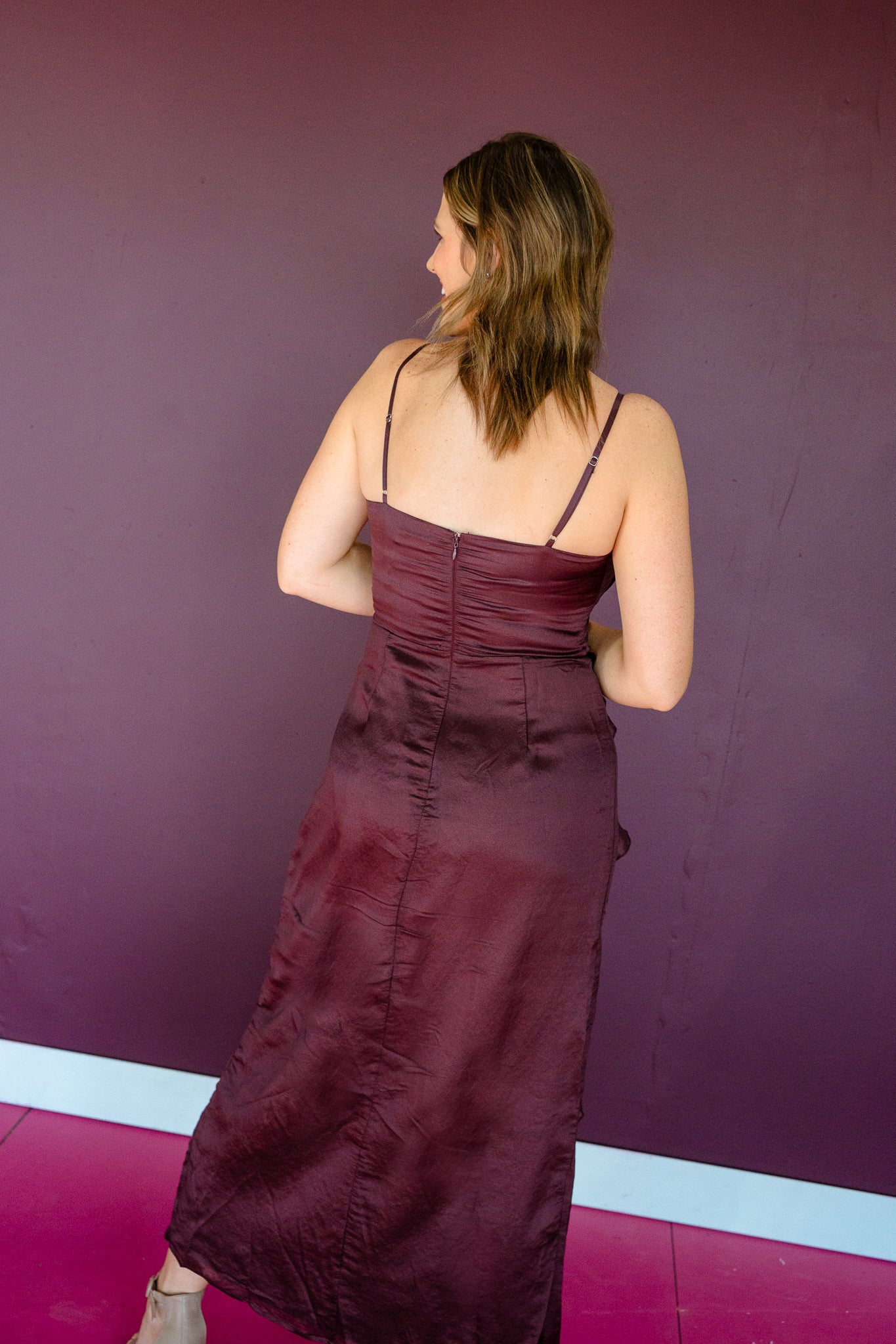 Kristine Ruffle Midi Dress - Damson