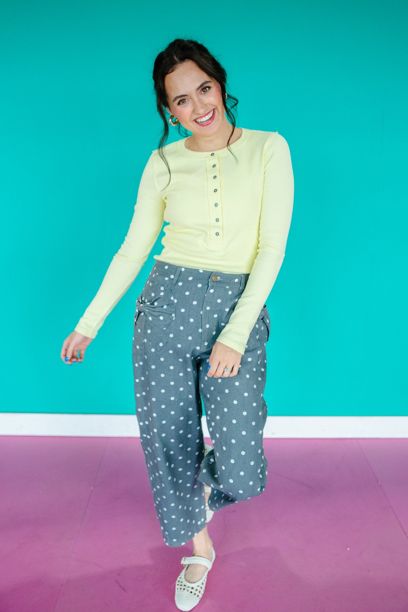 Cathy Long Sleeve Henley Top - Cool Yellow
