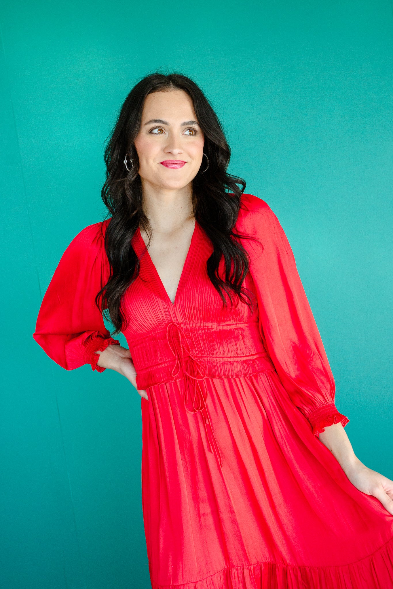 India Pleated Midi Dress - Cherry/Carmine