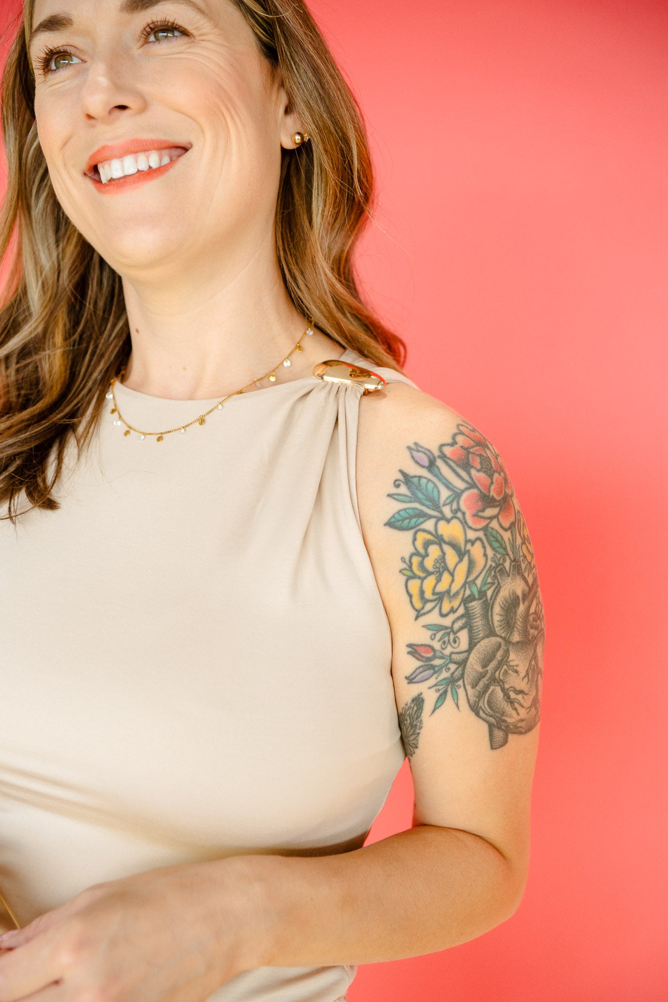 Layla Soft Shoulder Detail Tank - Light Beige
