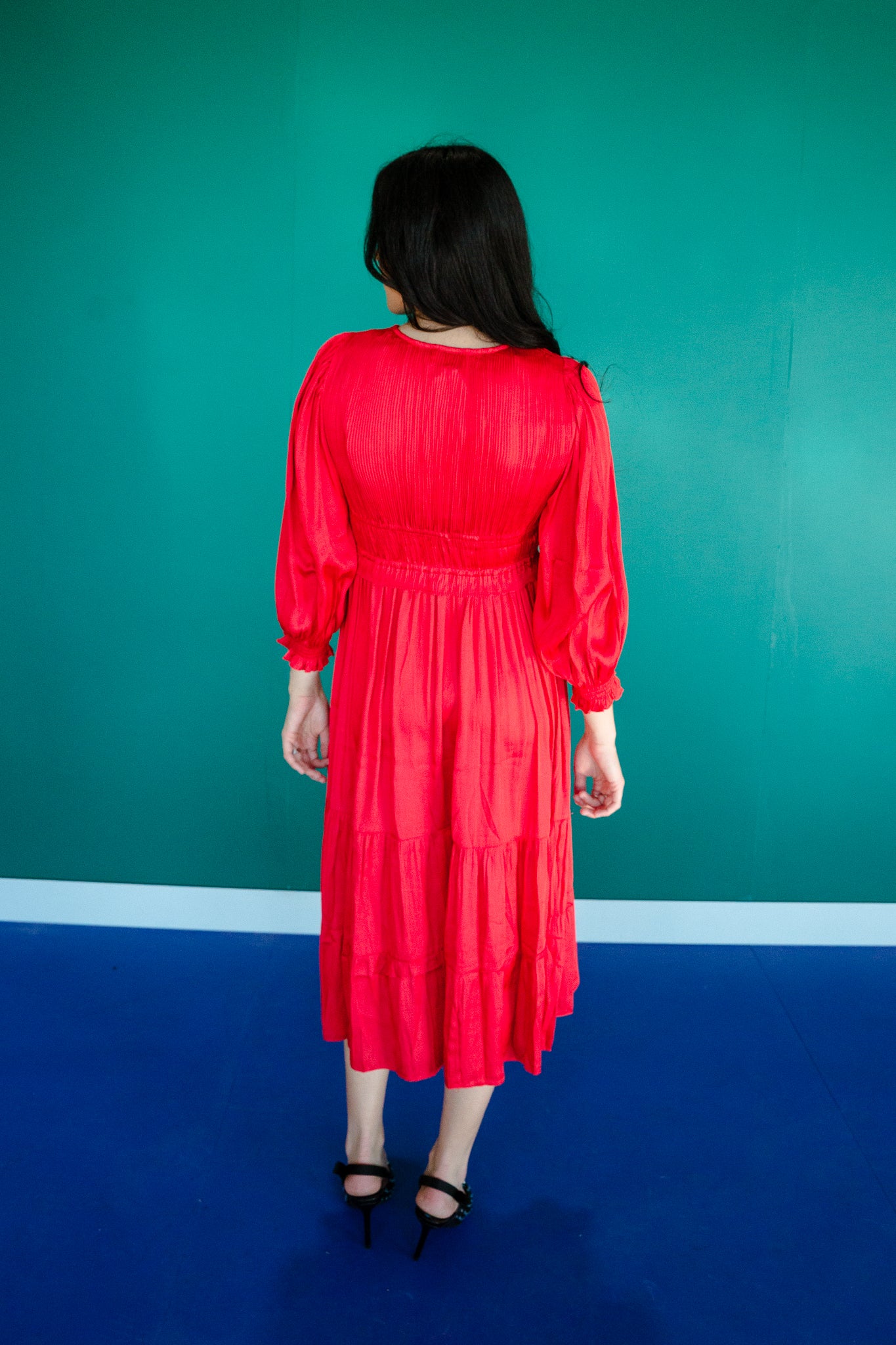 India Pleated Midi Dress - Cherry/Carmine