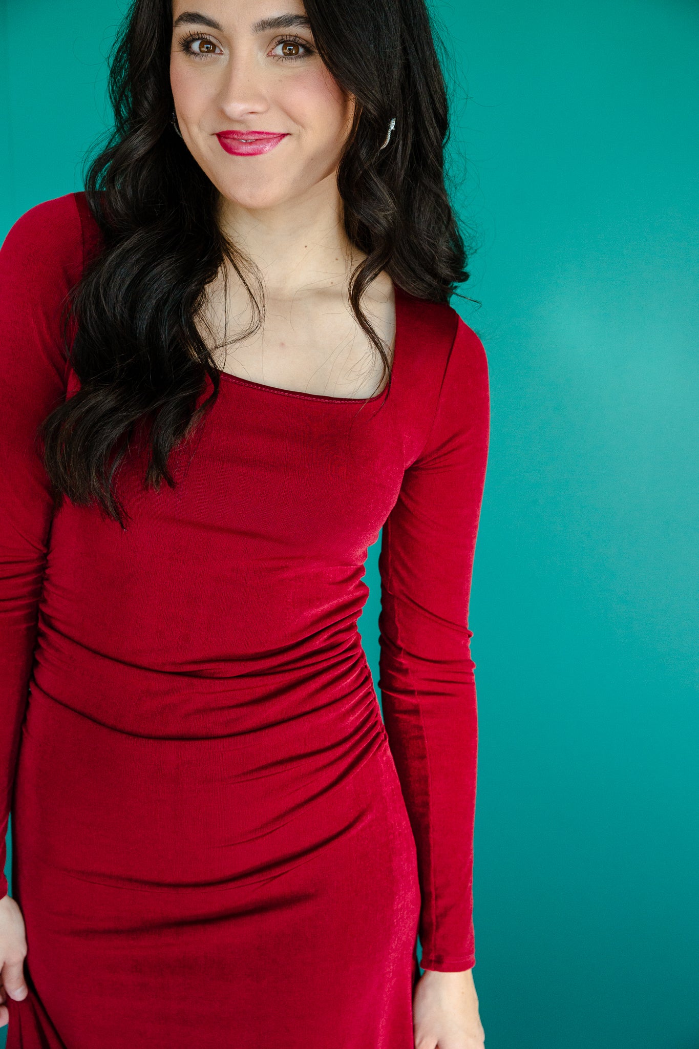 Keisha Square Neck Midi Dress - Burgundy