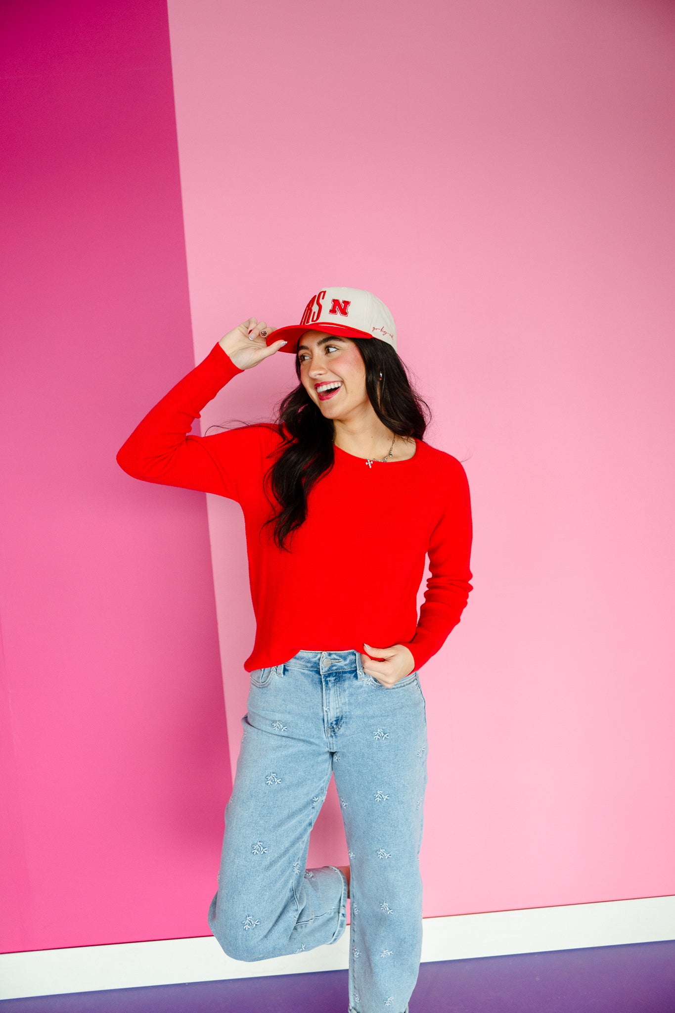 Tiegan Waffle Textured Pullover - True Red