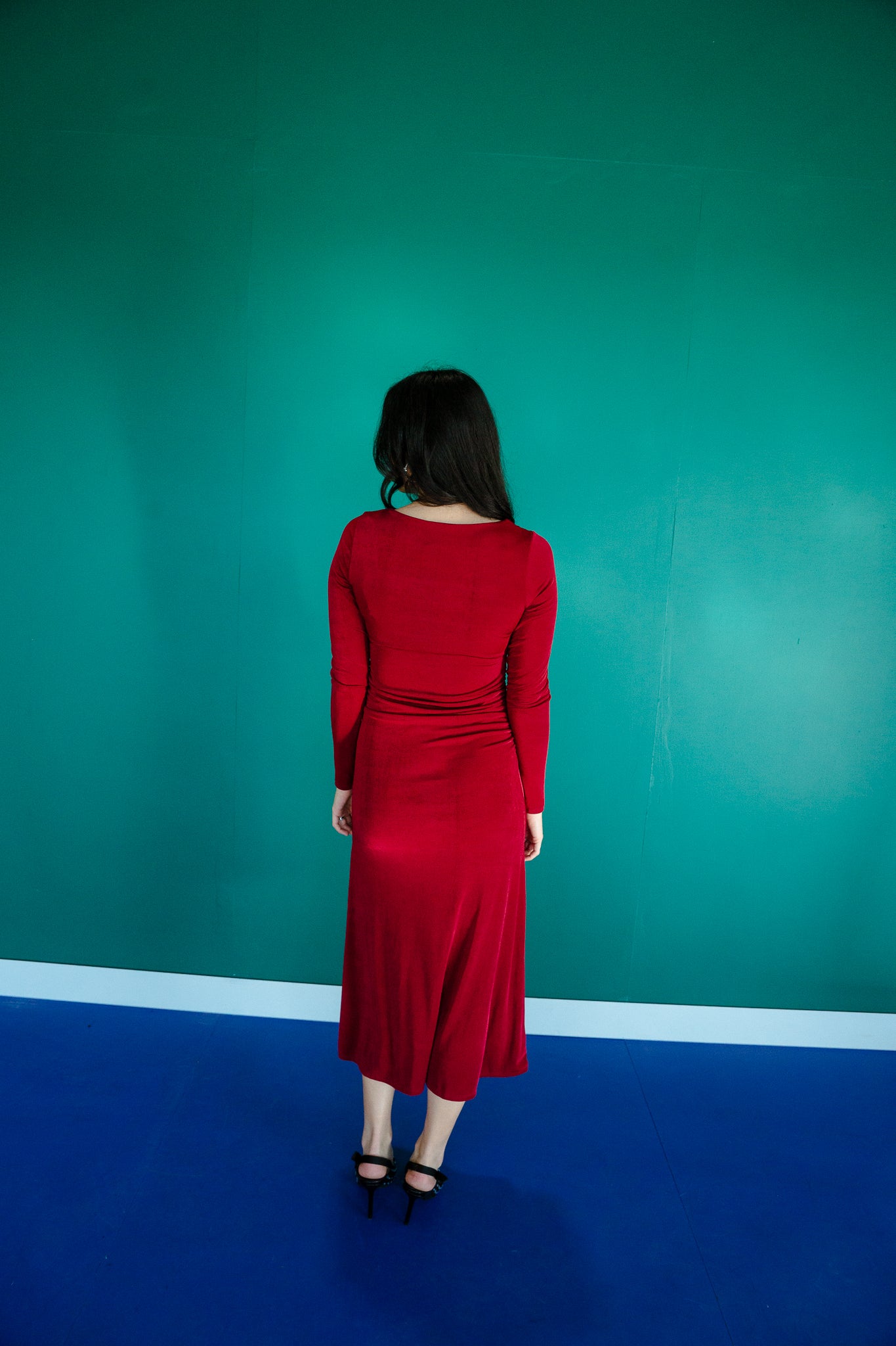 Keisha Square Neck Midi Dress - Burgundy