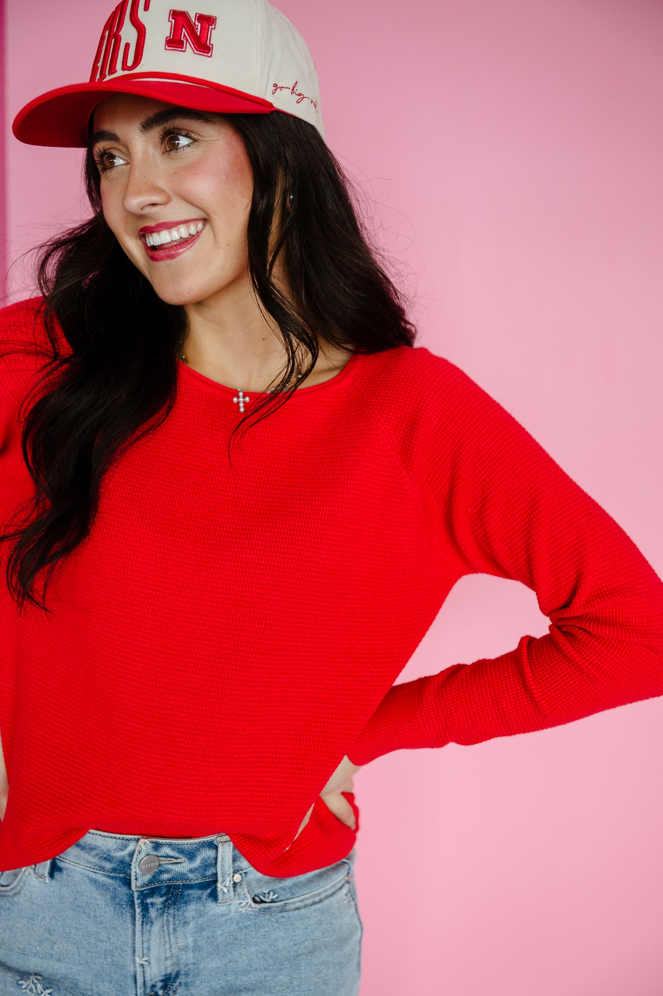 Tiegan Waffle Textured Pullover - True Red