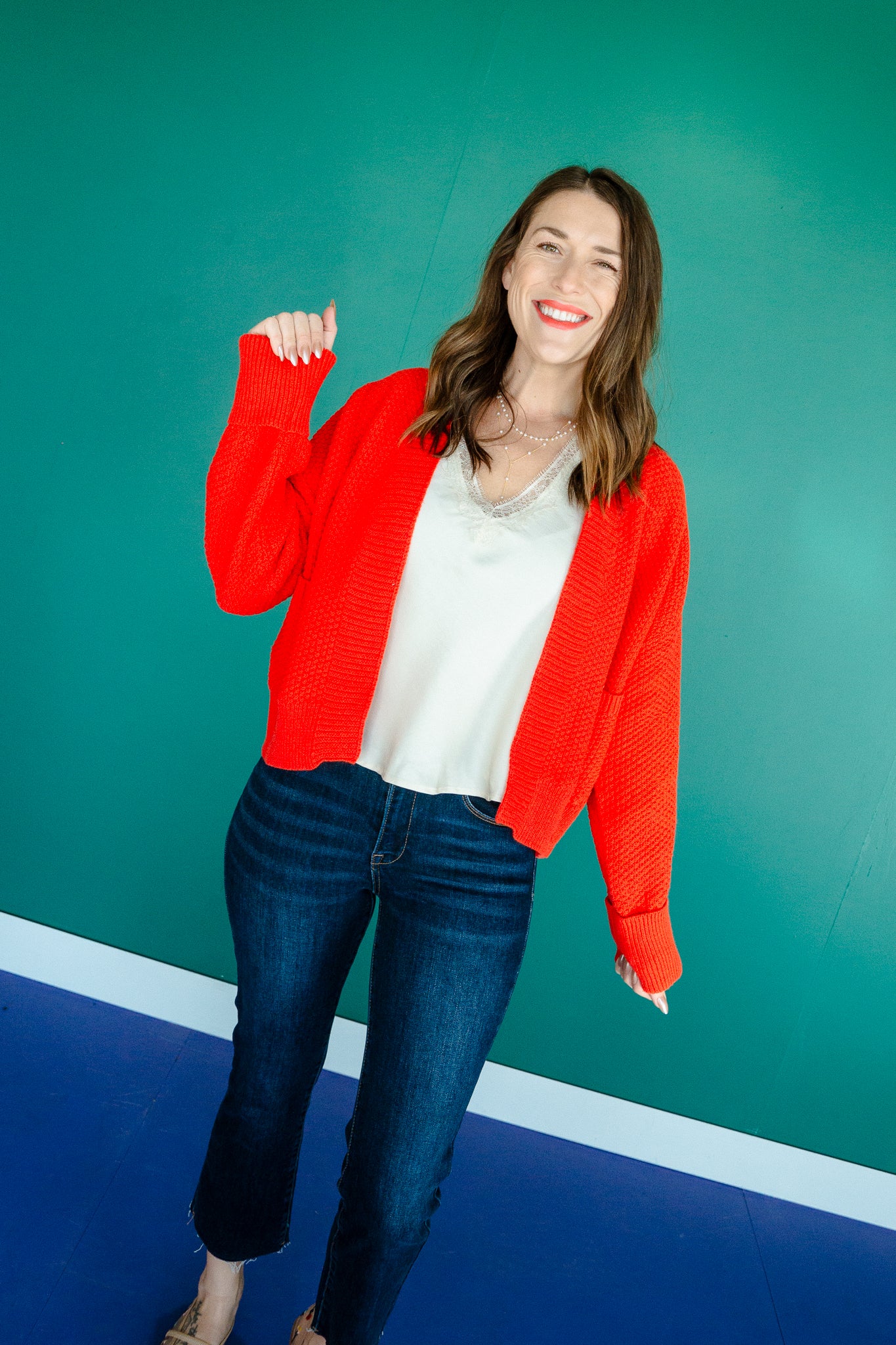 Kaitlyn Textured Cardigan - Geranium