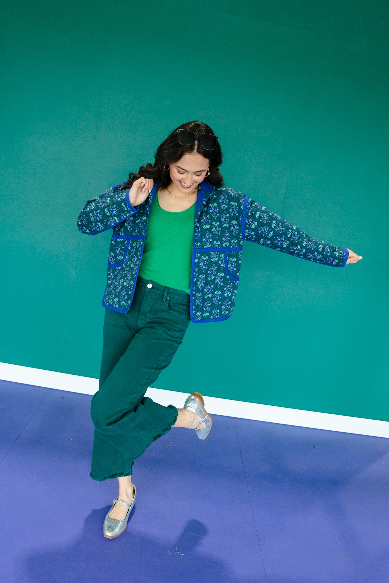 Jeralee Crop Wide Leg Jeans - Pine/Forest