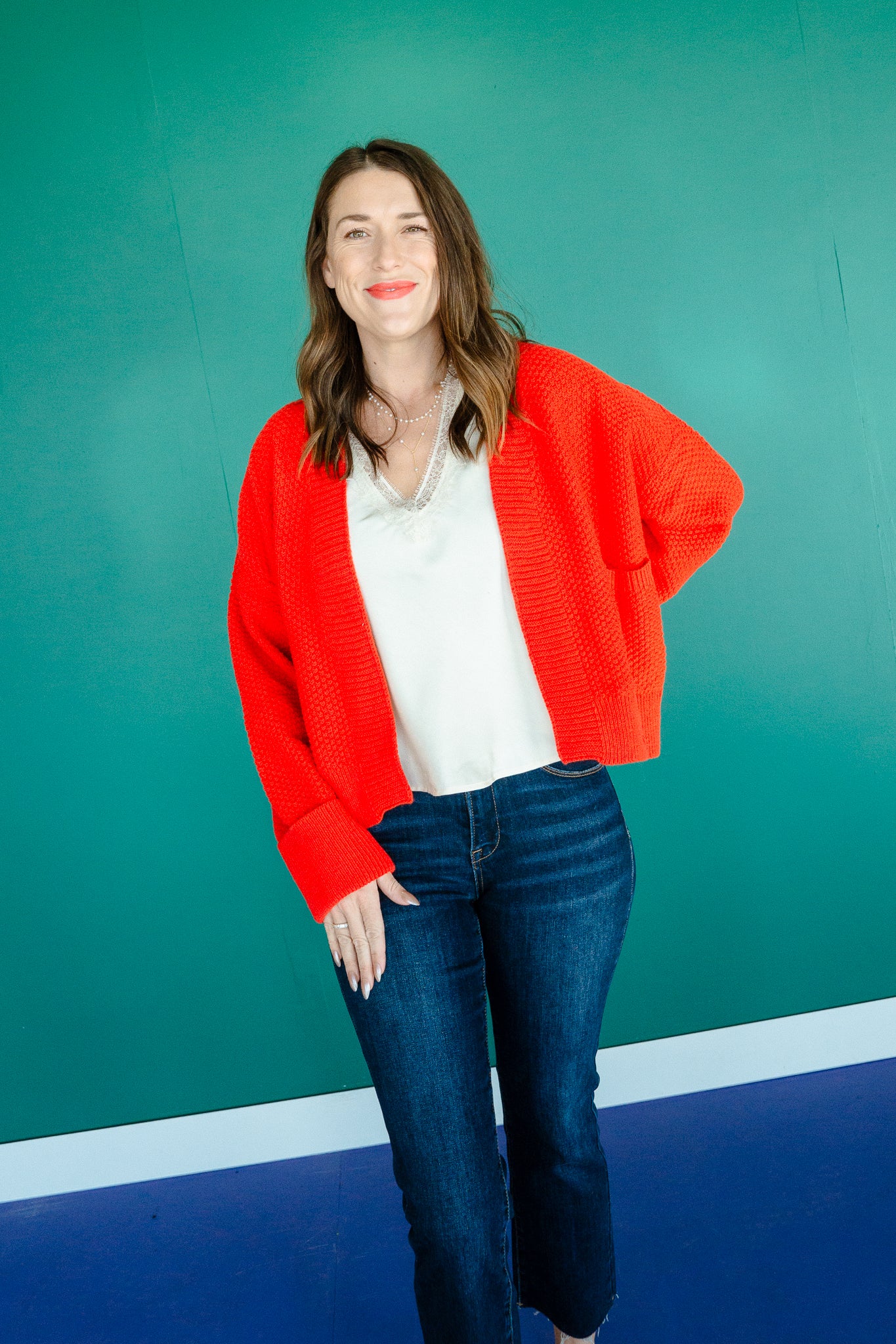 Kaitlyn Textured Cardigan - Geranium