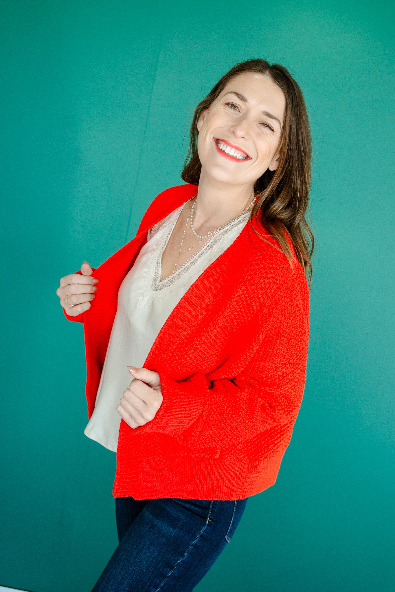 Kaitlyn Textured Cardigan - Geranium