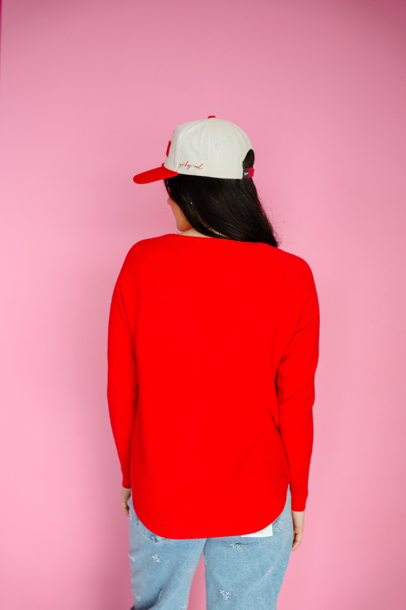 Tiegan Waffle Textured Pullover - True Red