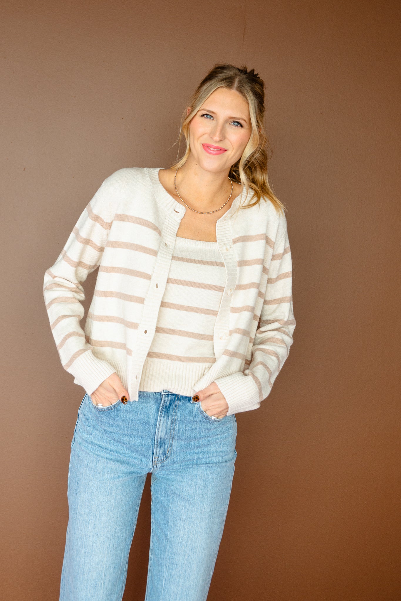 Serenity Tank + Cardigan Set - Oatmeal + Beige
