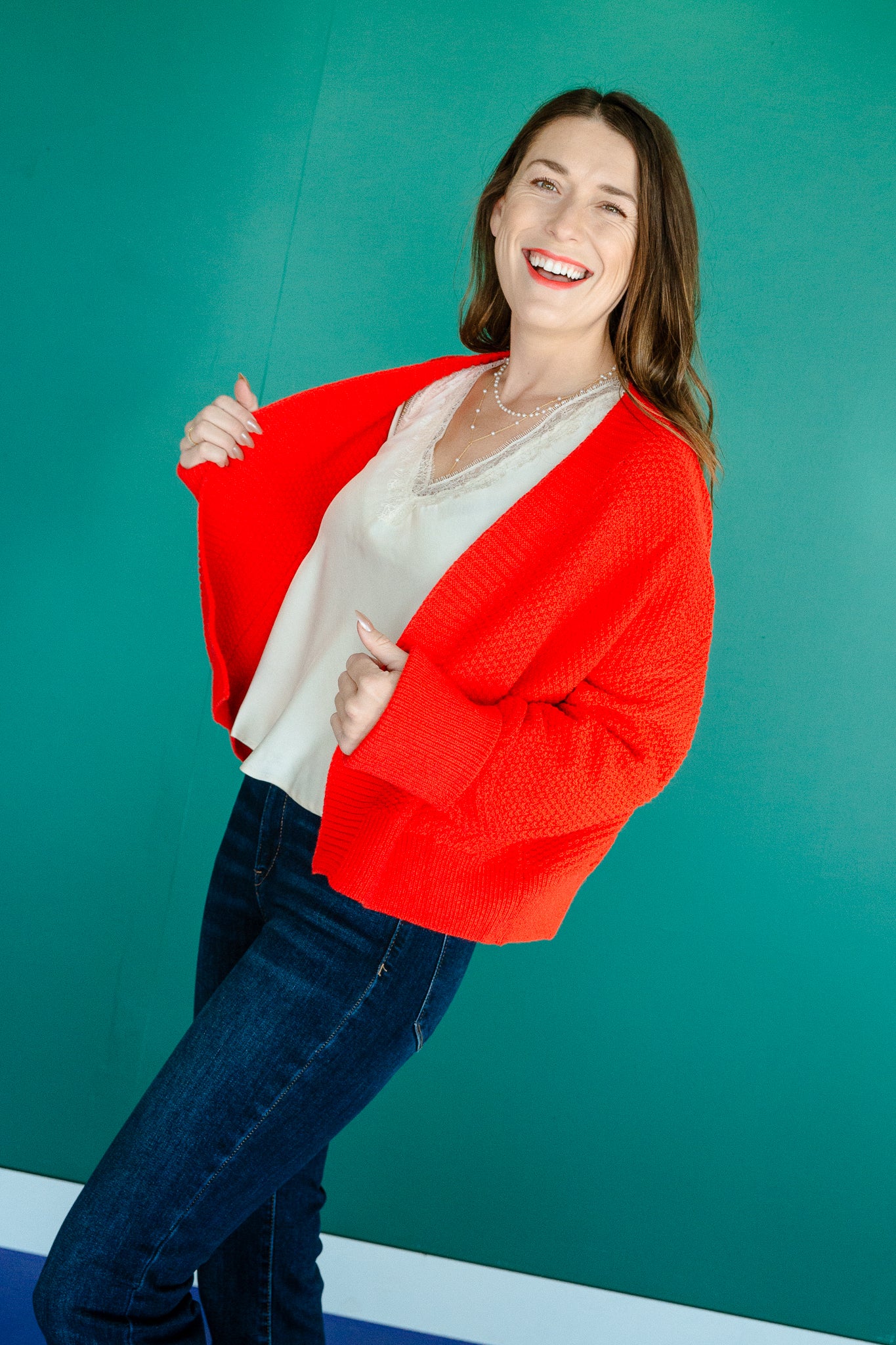 Kaitlyn Textured Cardigan - Geranium