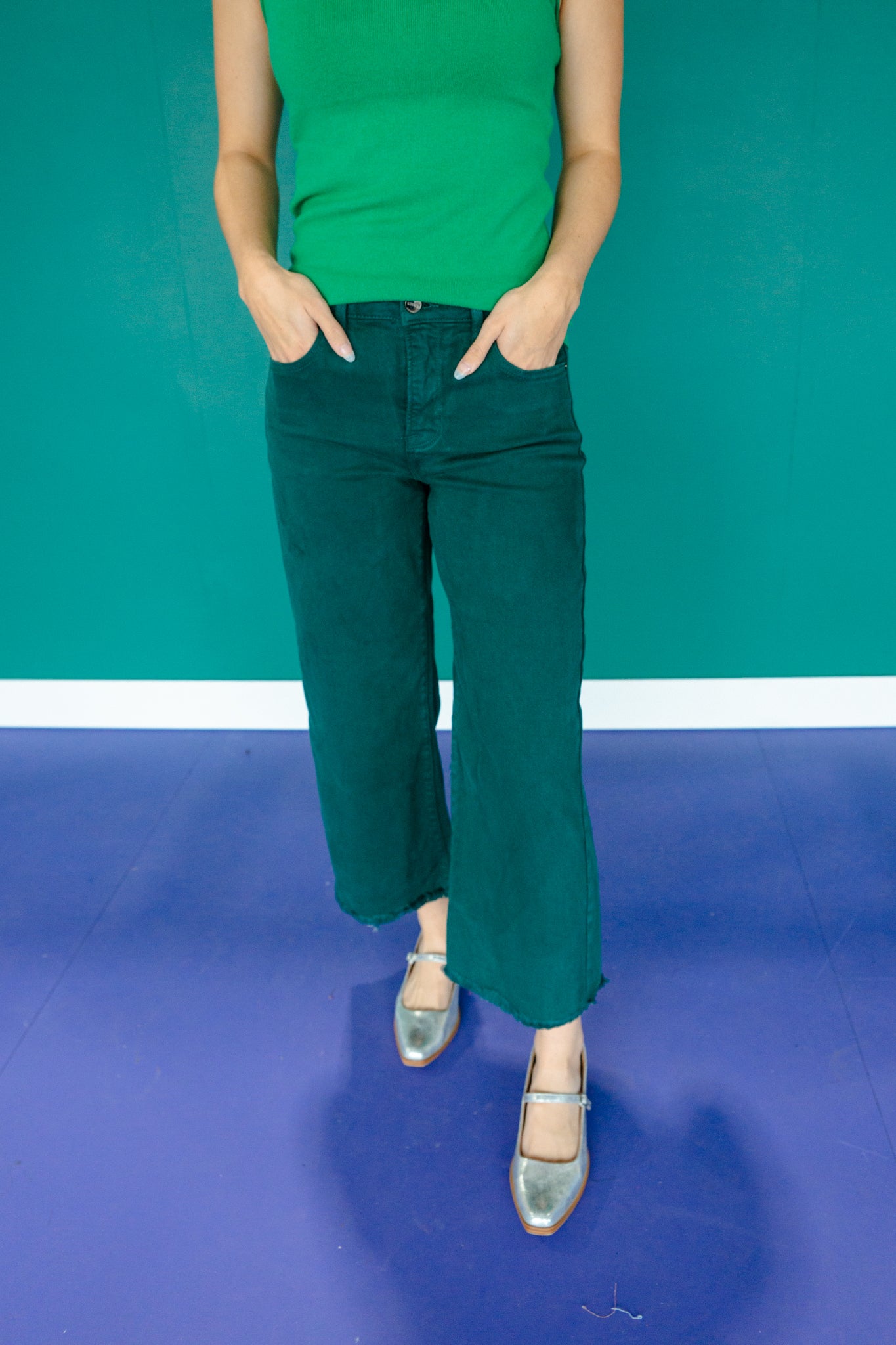 Jeralee Crop Wide Leg Jeans - Pine/Forest