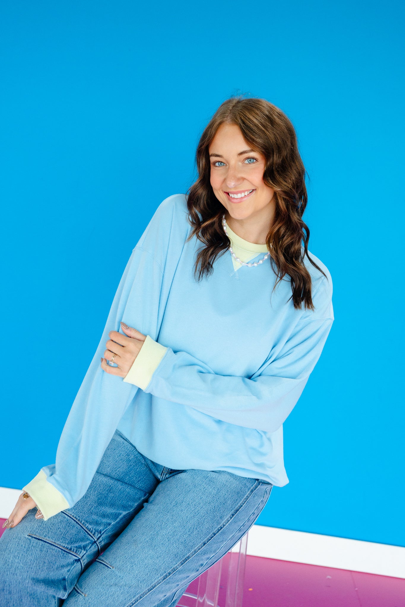 Stella Sweatshirt - Powder Blue + Primrose
