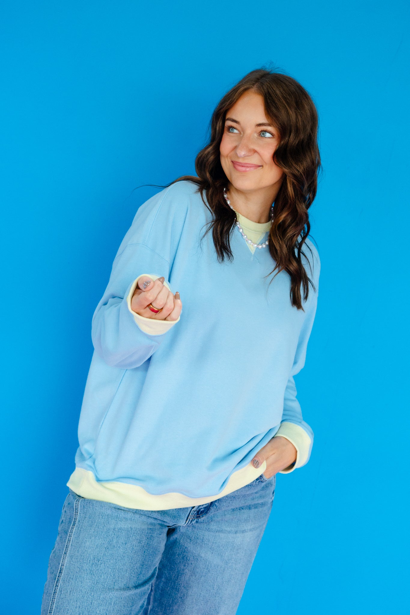 Stella Sweatshirt - Powder Blue + Primrose