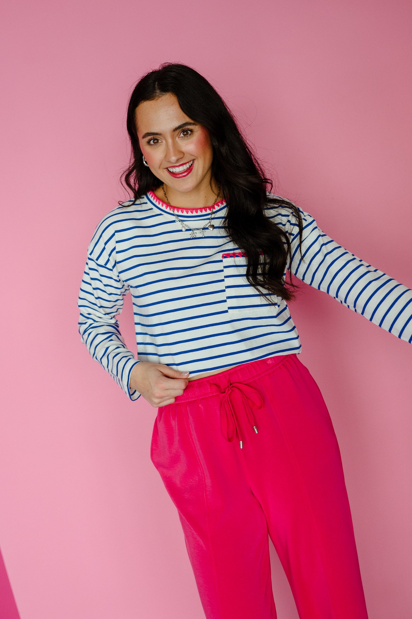Tiffani Striped Top - Royal Blue + Raspberry + Soft White