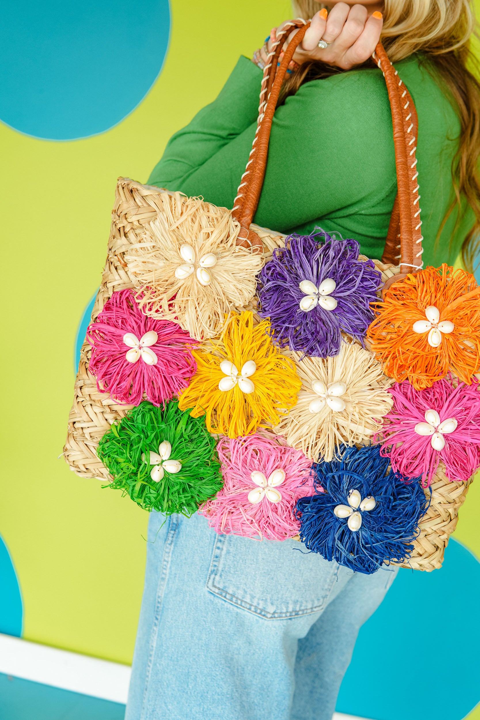Rainbow Connection Floral Straw Tote - Rainbow + Natural