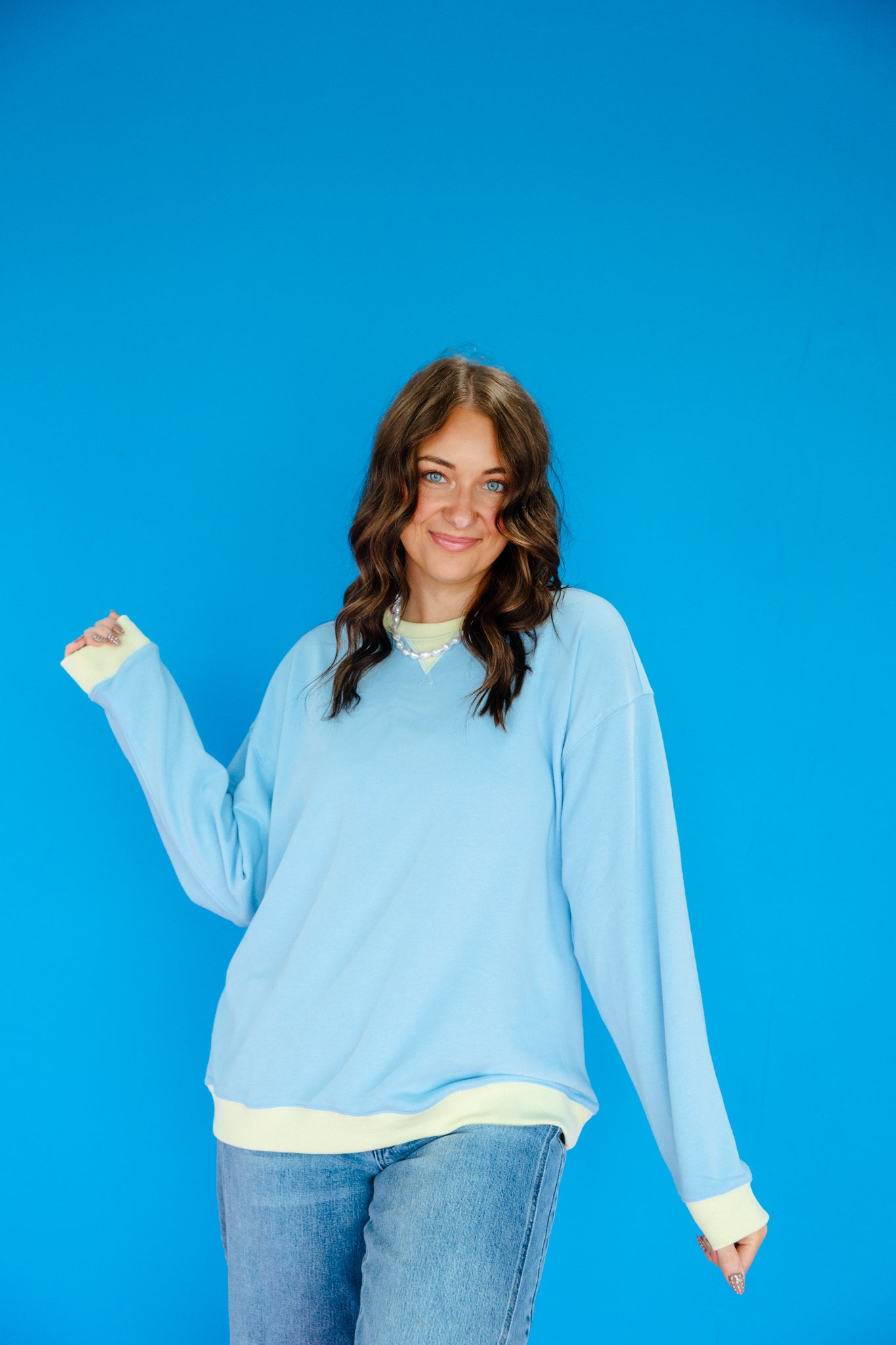 Stella Sweatshirt - Powder Blue + Primrose