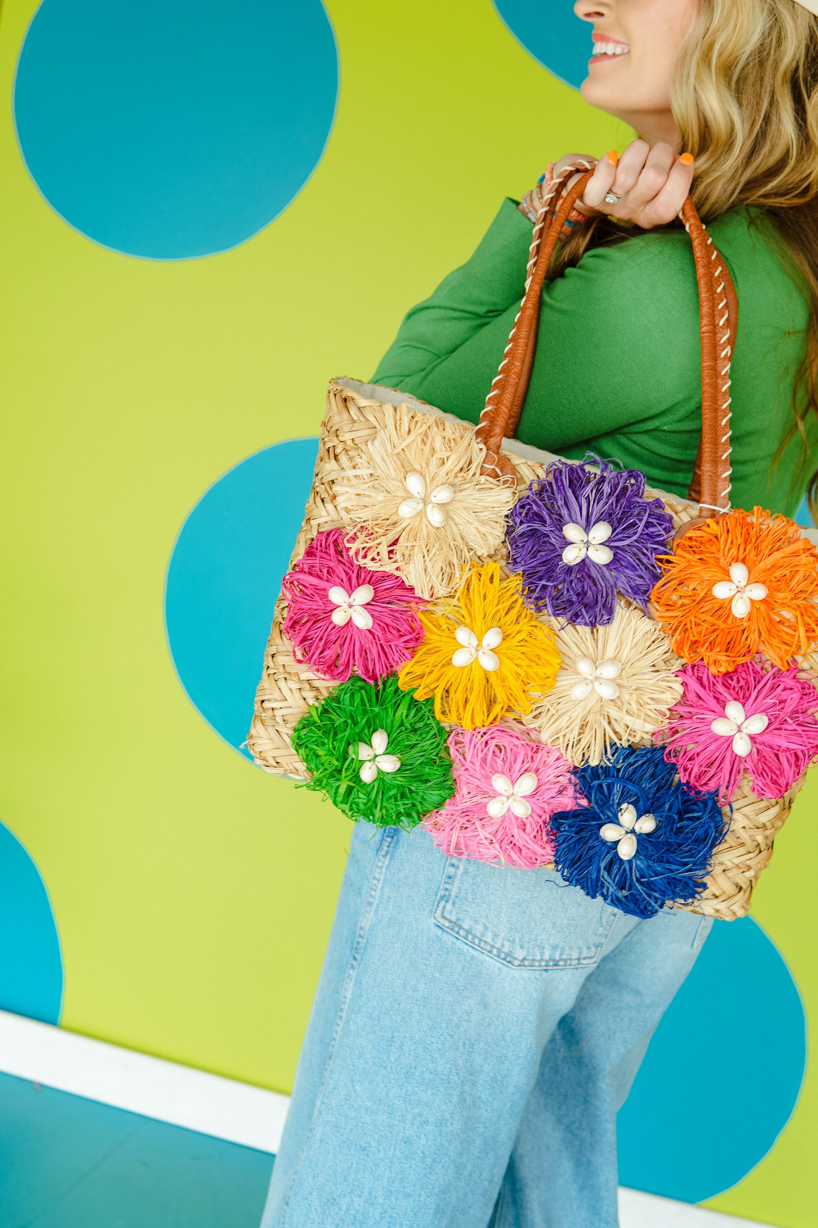 Rainbow Connection Floral Straw Tote - Rainbow + Natural