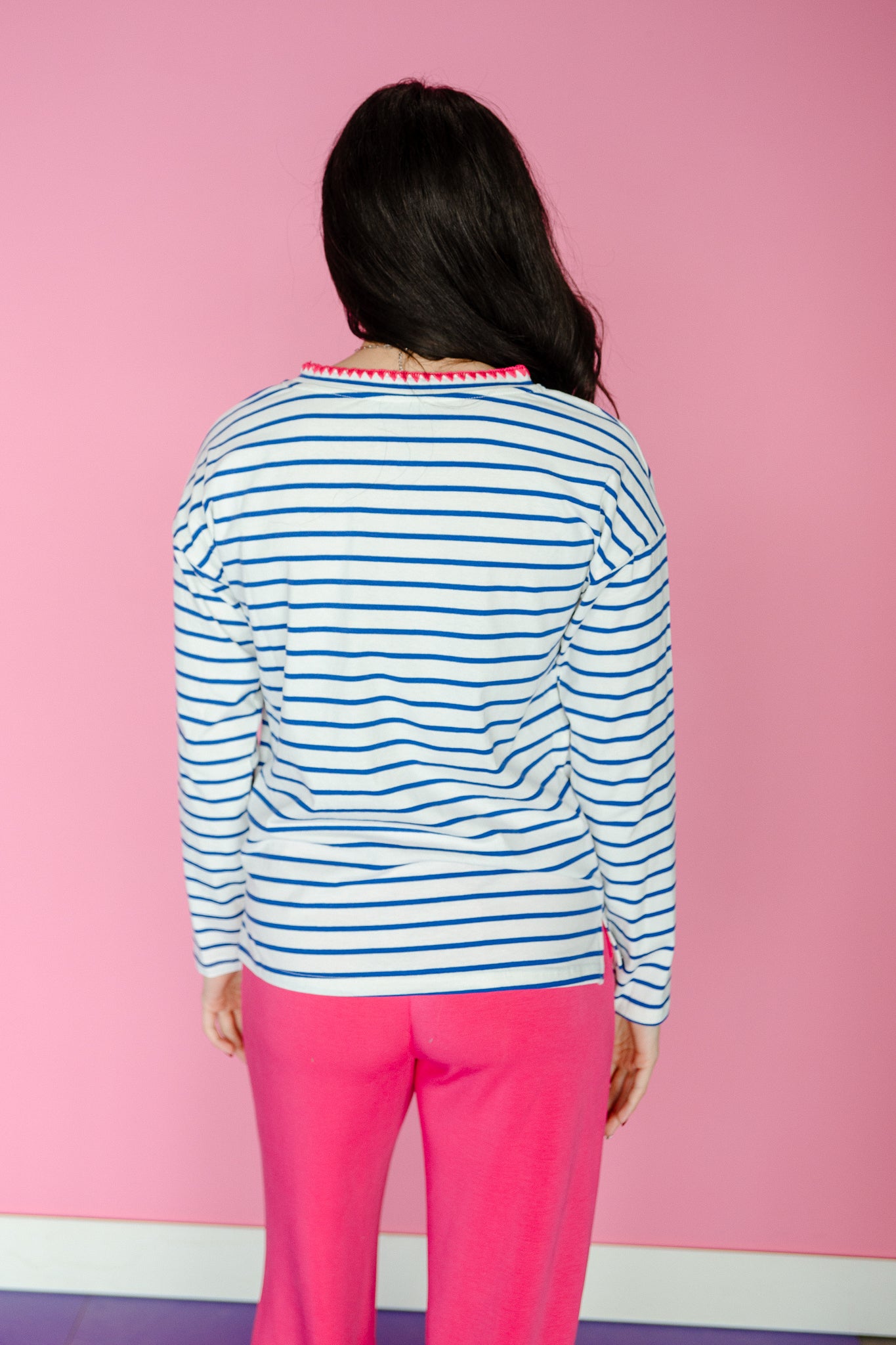 Tiffani Striped Top - Royal Blue + Raspberry + Soft White