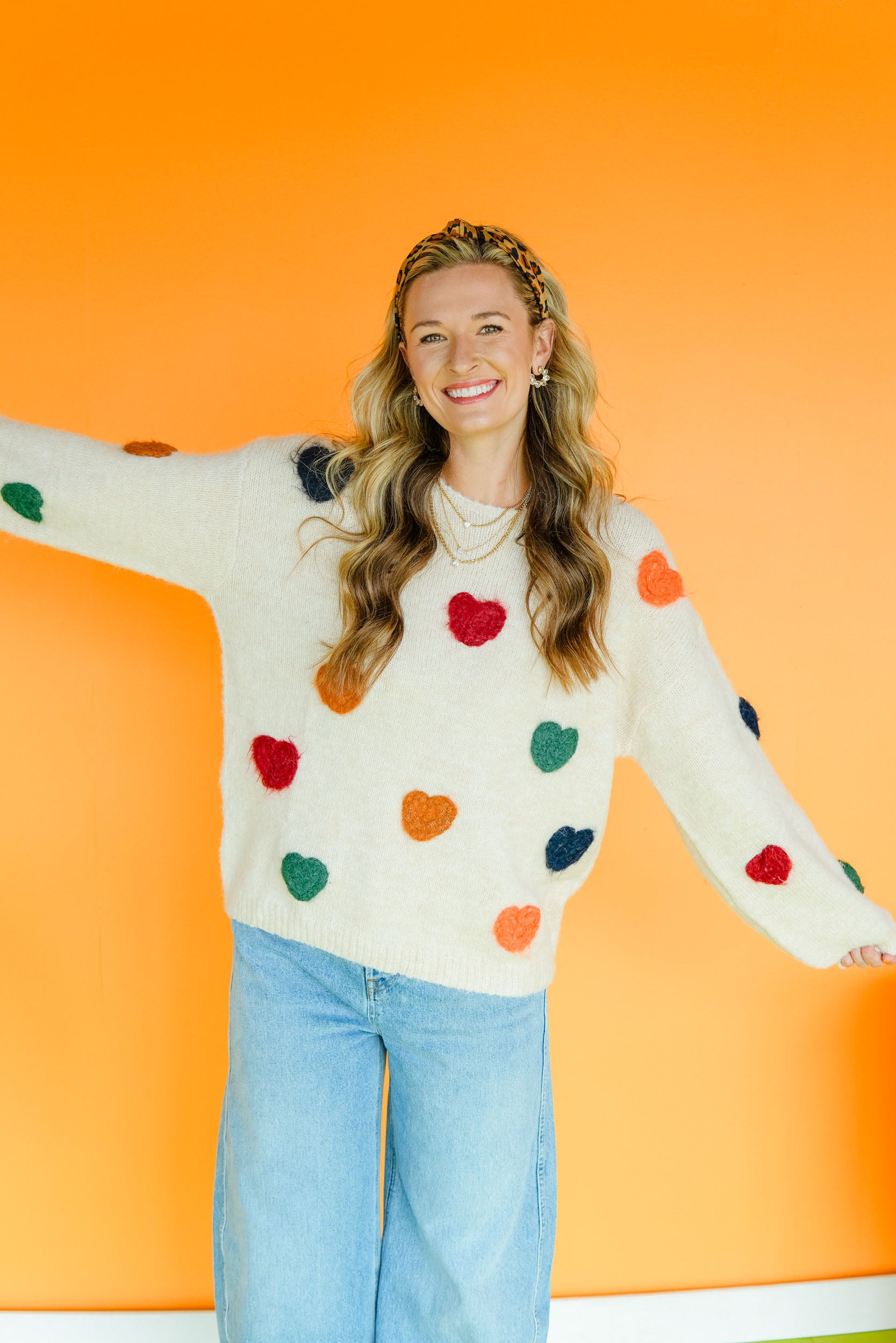 Cute As Can Be Heart Patch Knit Sweater - Beige