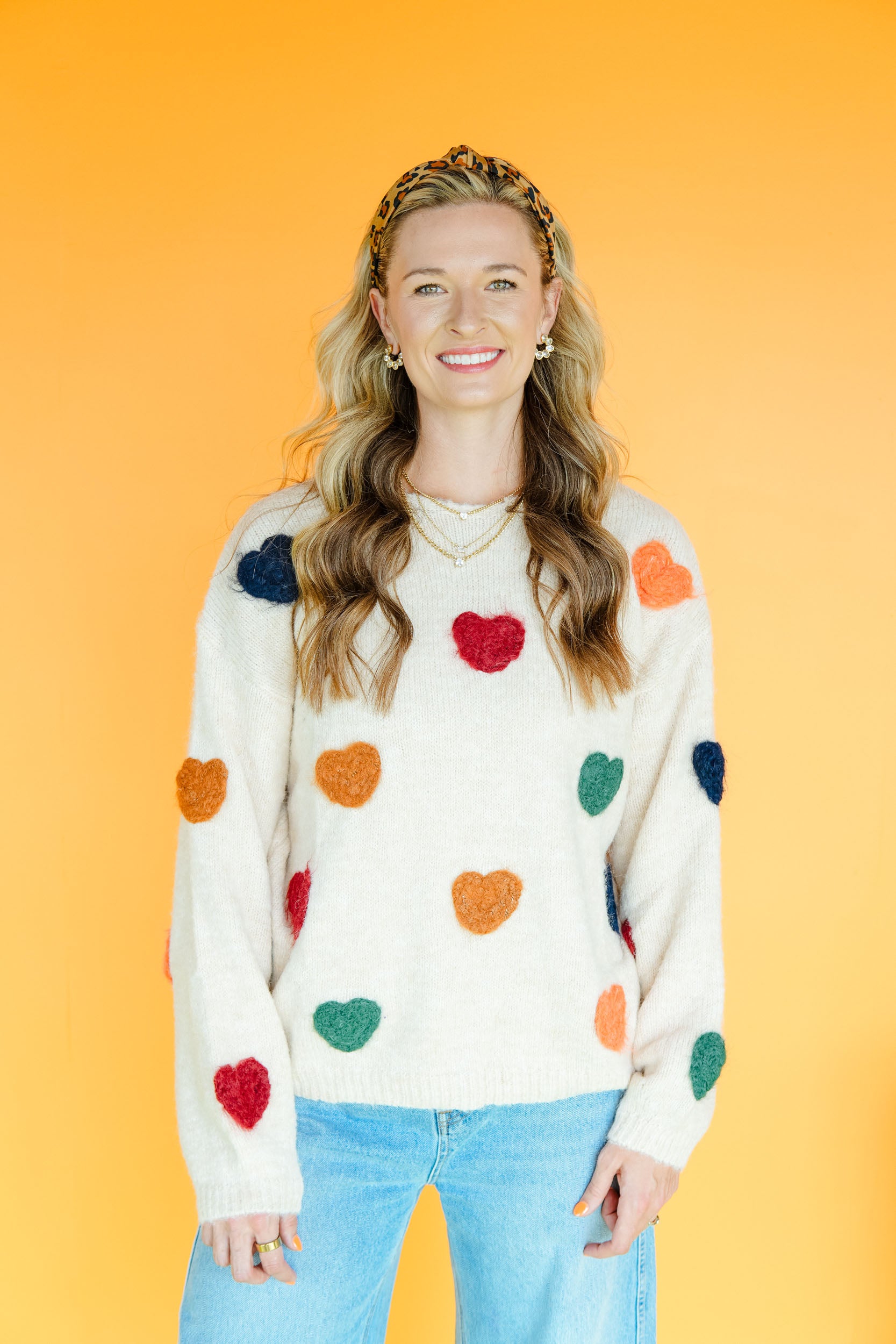 Cute As Can Be Heart Patch Knit Sweater - Beige