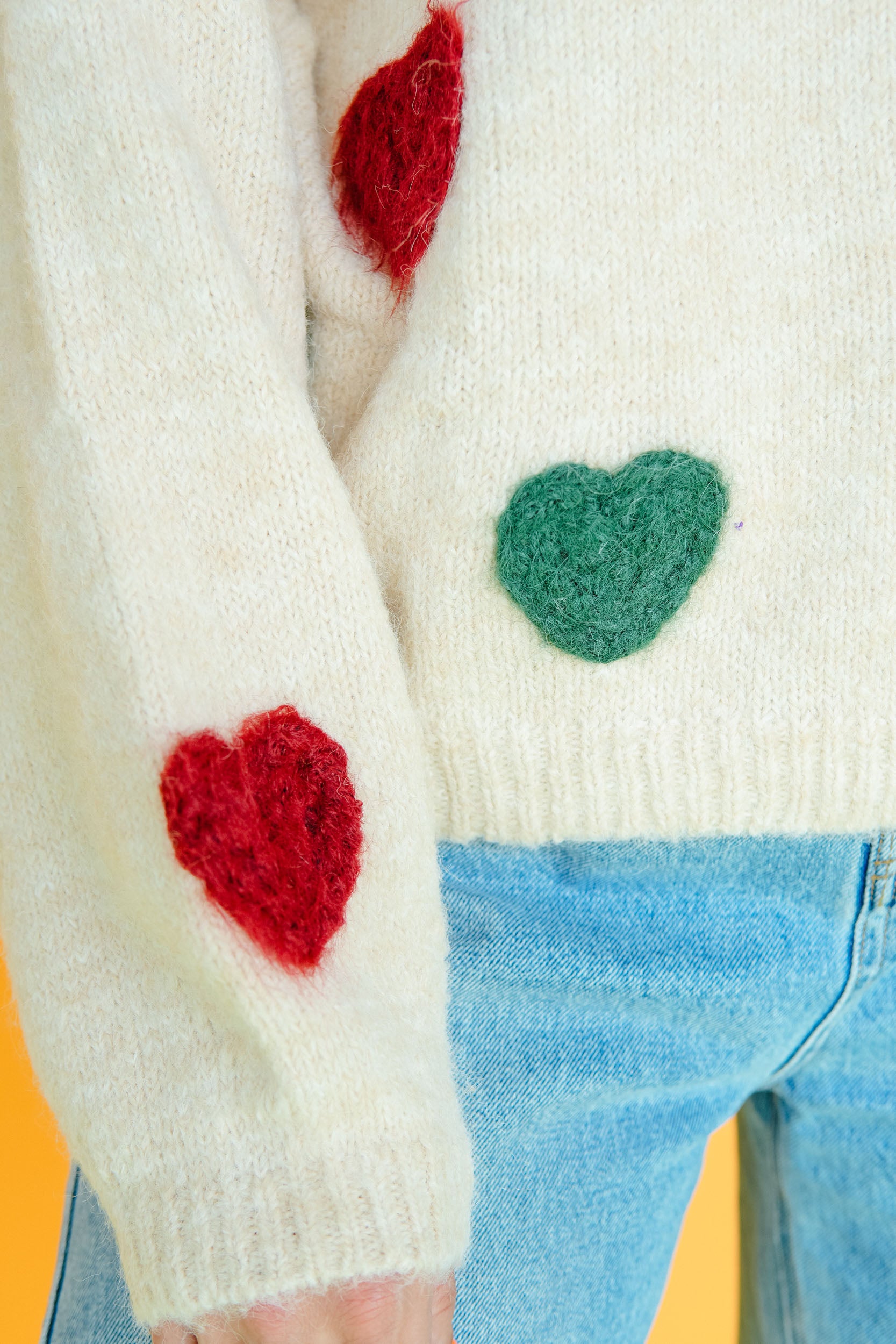 Cute As Can Be Heart Patch Knit Sweater - Beige