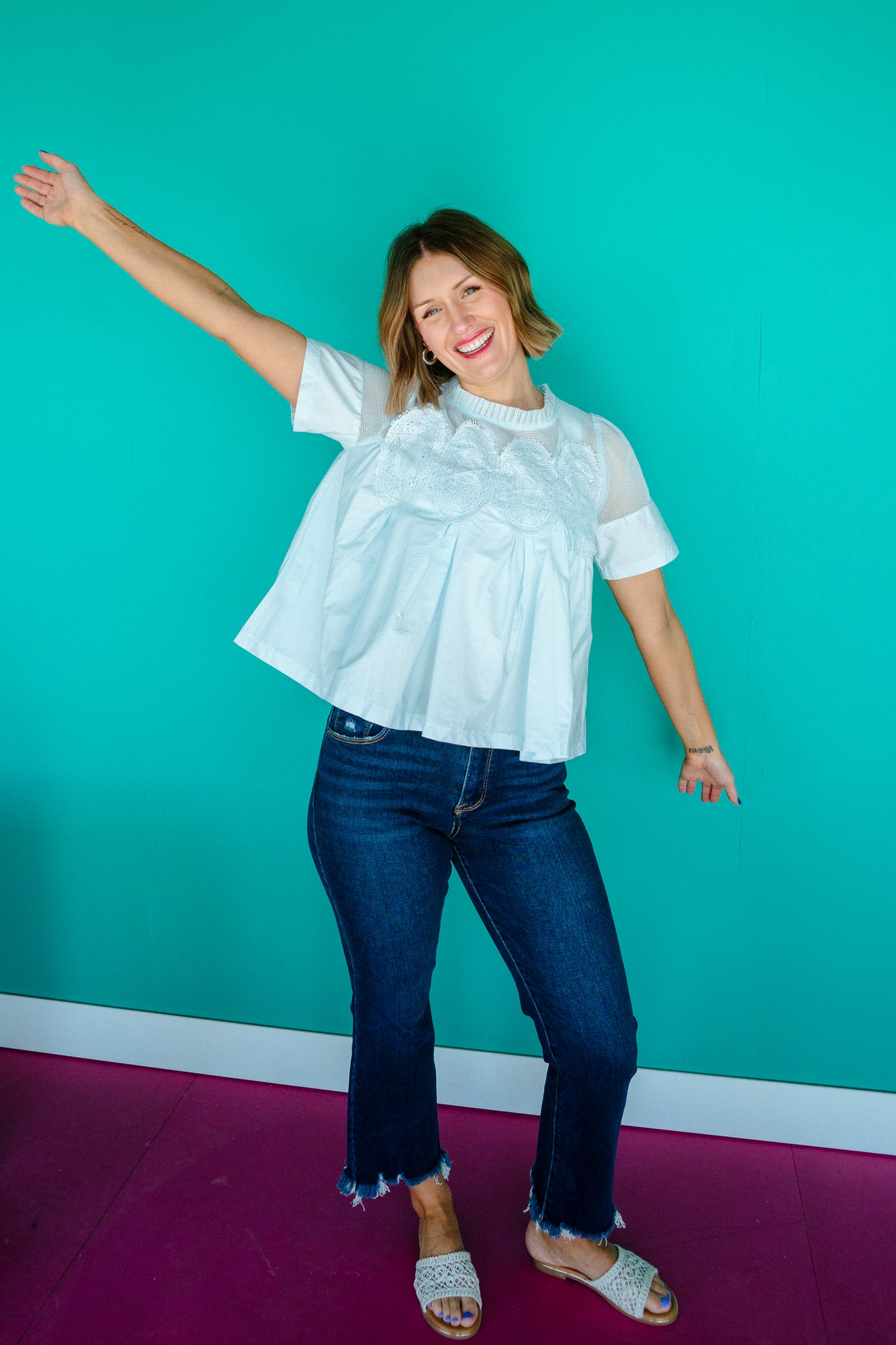 Haven Lace Detail Blouse - Ice Aqua