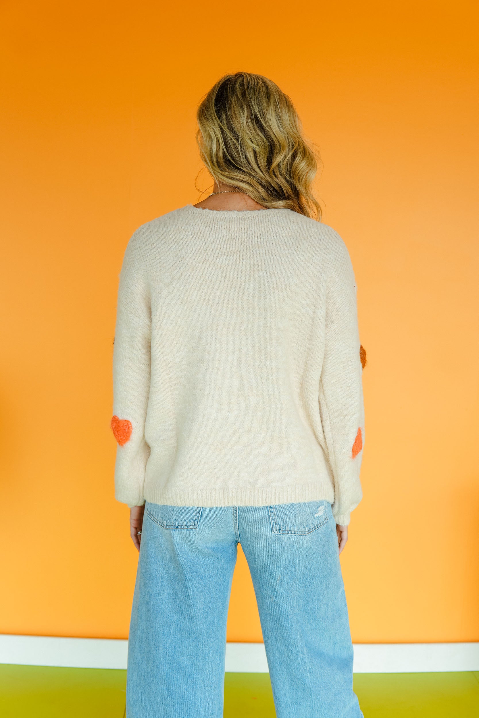 Cute As Can Be Heart Patch Knit Sweater - Beige