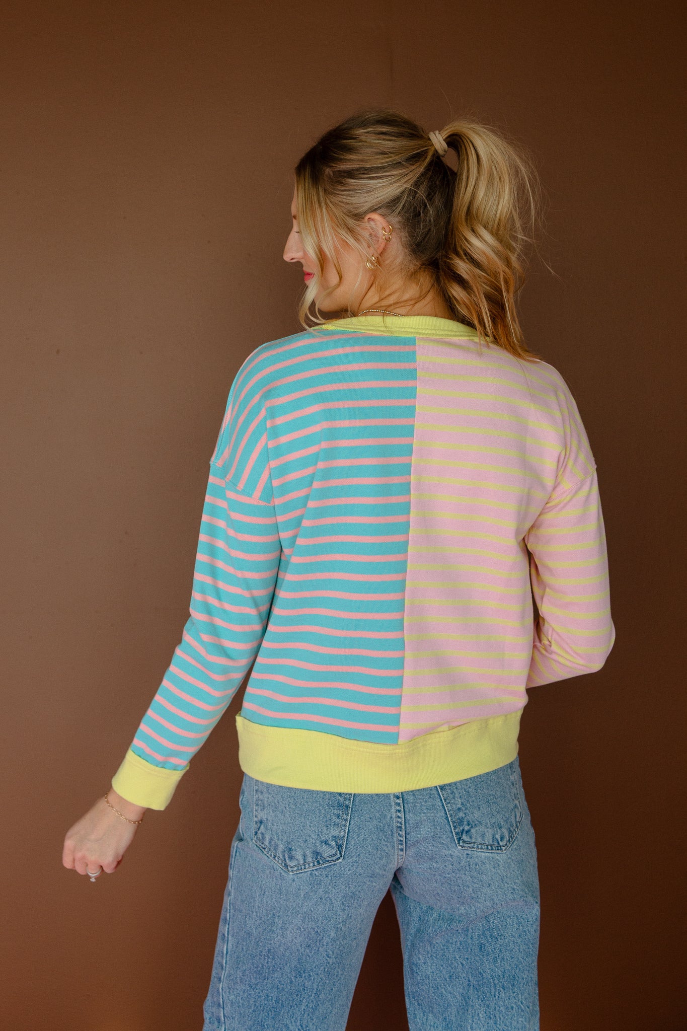 Carla Striped Sweatshirt - Canary + Warm Pink