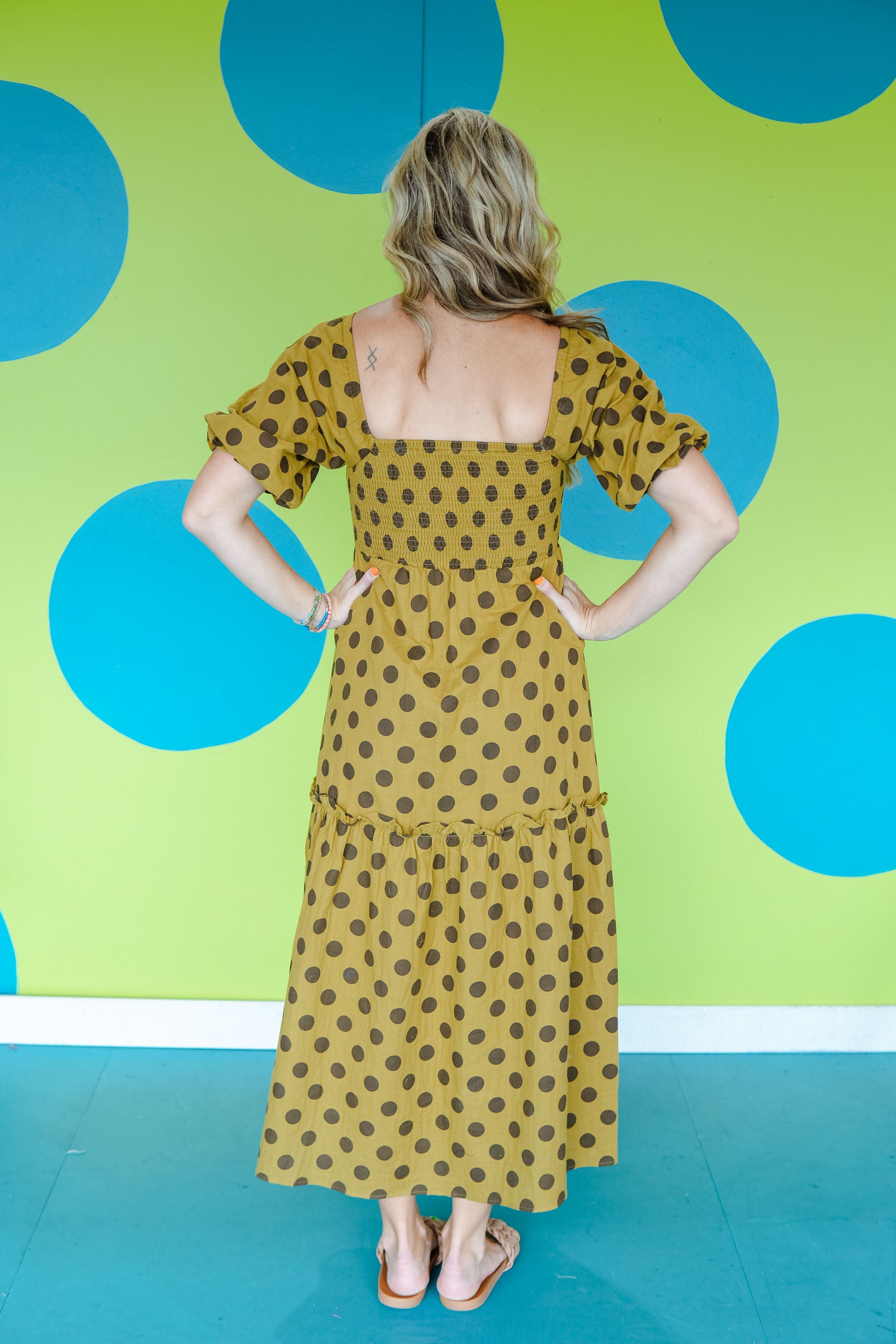 Out of the Ordinary Polka Dot Midi Dress - Olive