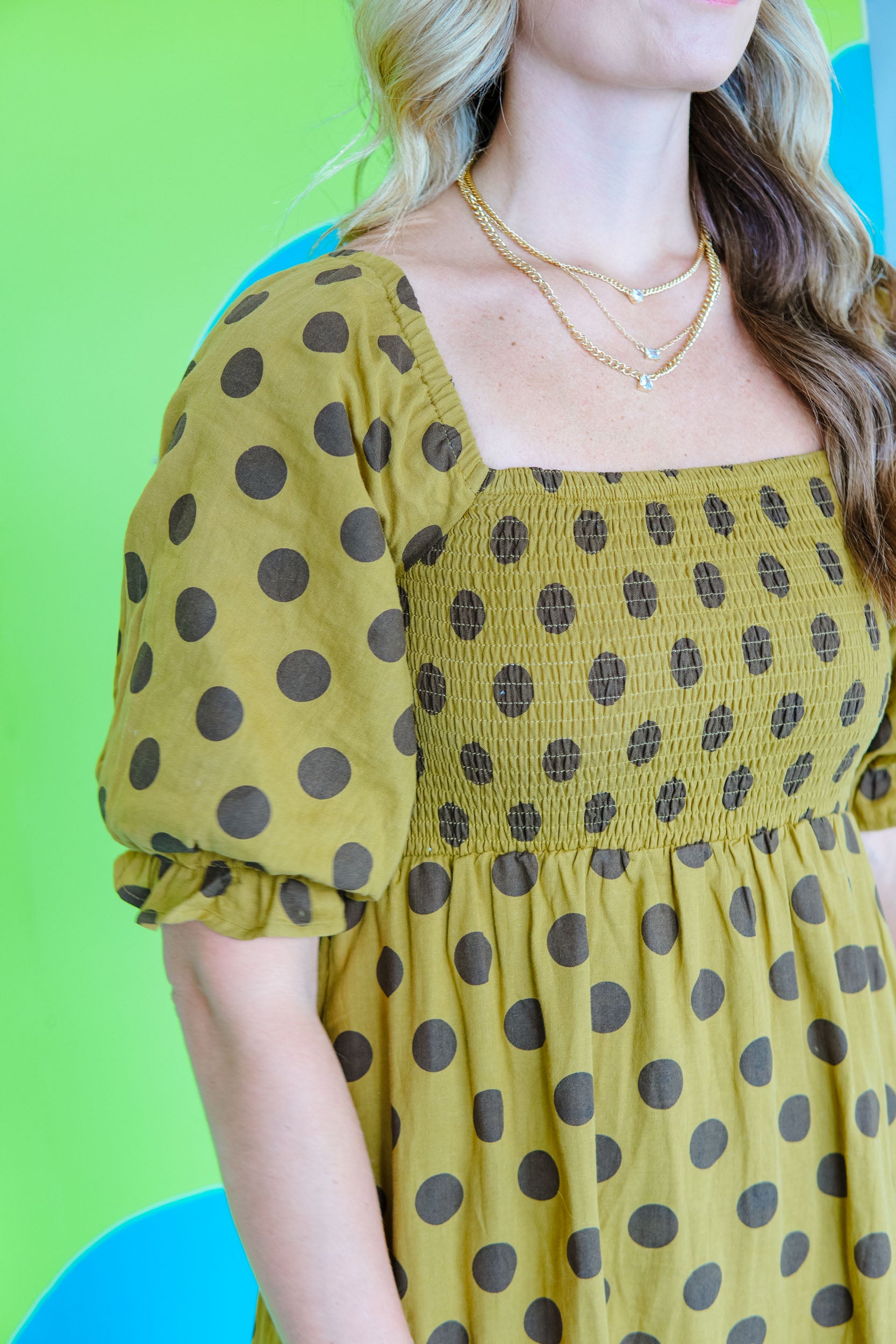 Out of the Ordinary Polka Dot Midi Dress - Olive
