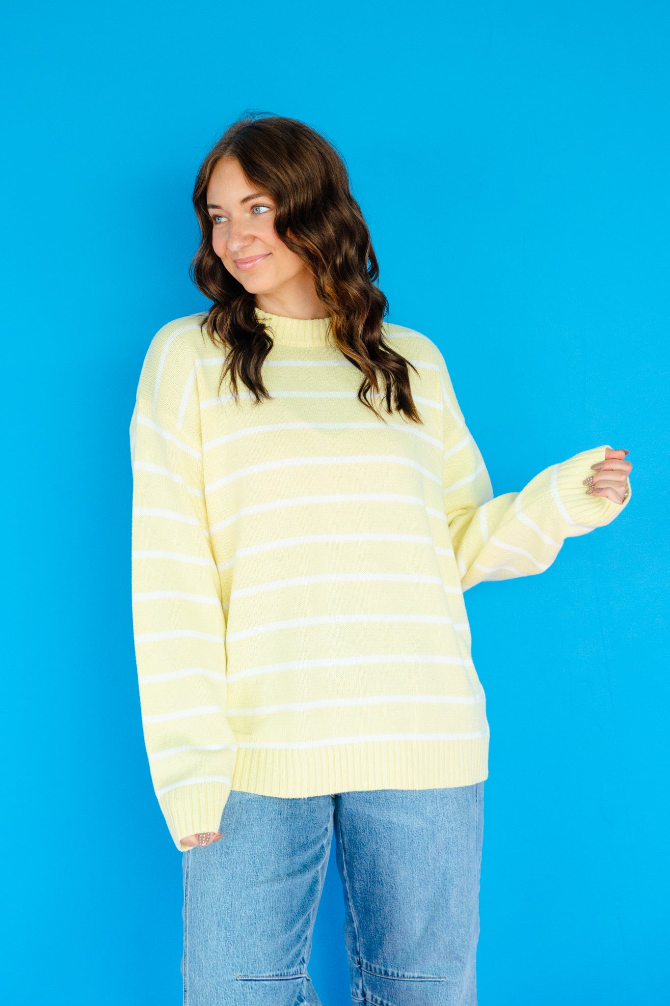 MaKenna Oversized Striped Sweater - Primrose + White