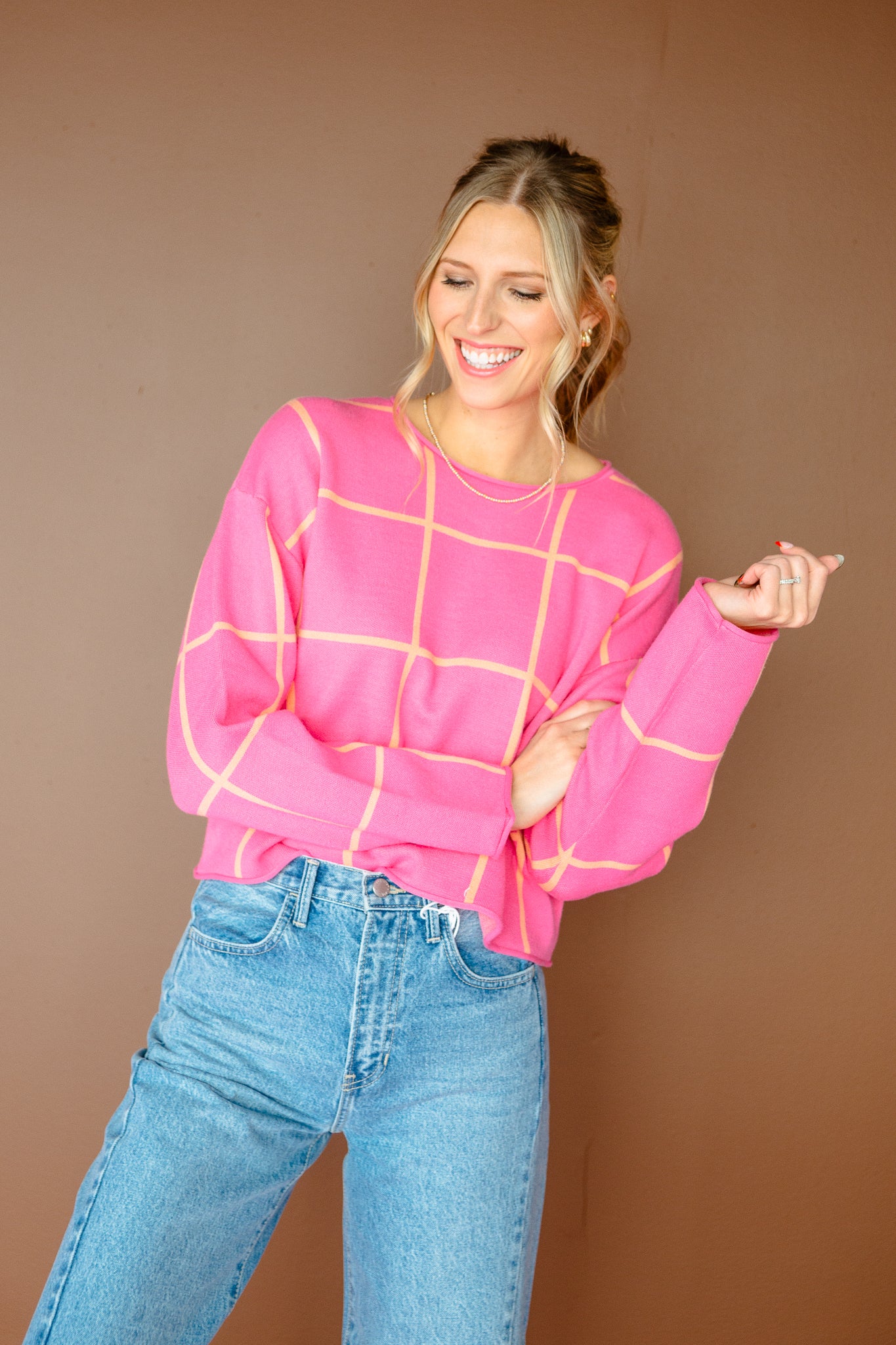 Elsie Drop Shoulder Sweater - Shocking Pink + Tangerine