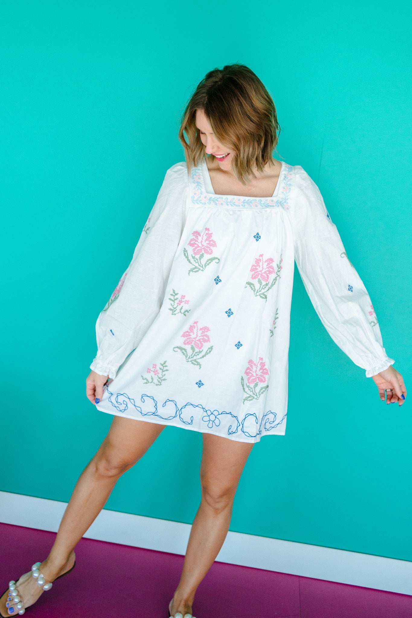 Cora Square Neck Mini Dress - Soft White