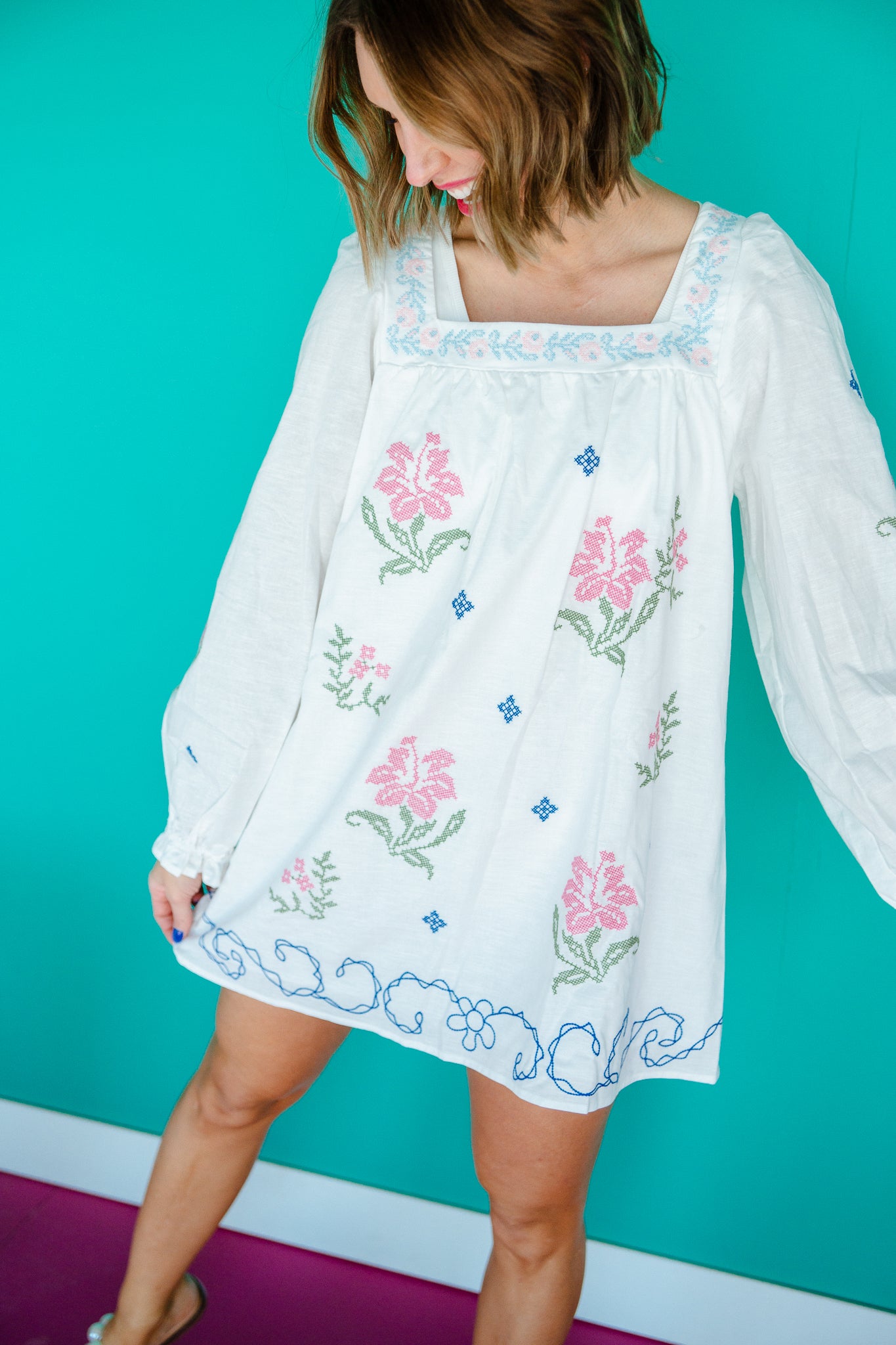 Cora Square Neck Mini Dress - Soft White