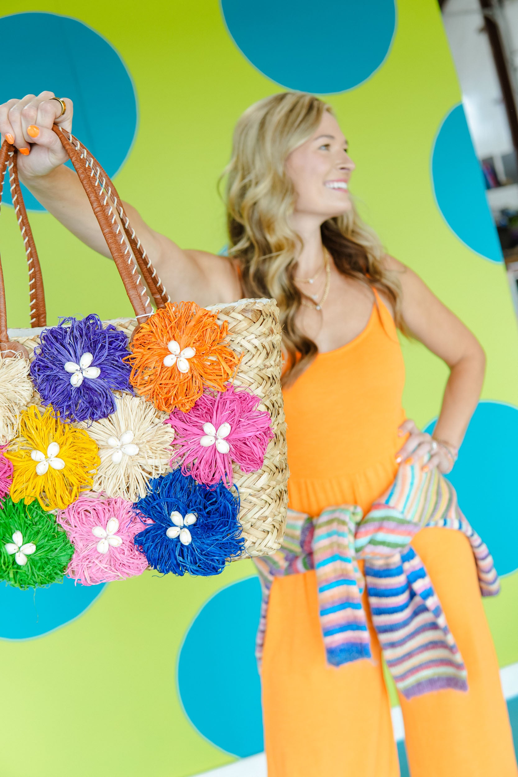 Rainbow Connection Floral Straw Tote - Rainbow + Natural
