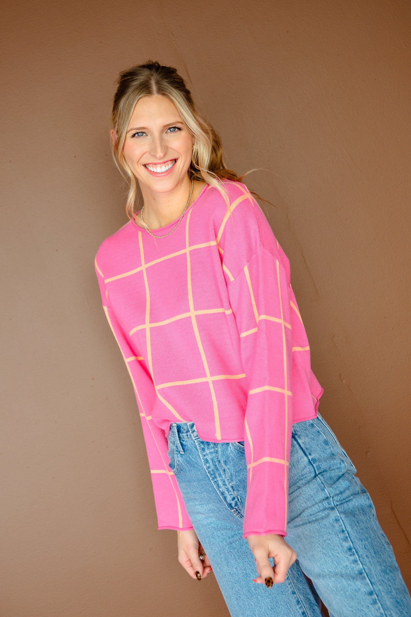 Elsie Drop Shoulder Sweater - Shocking Pink + Tangerine