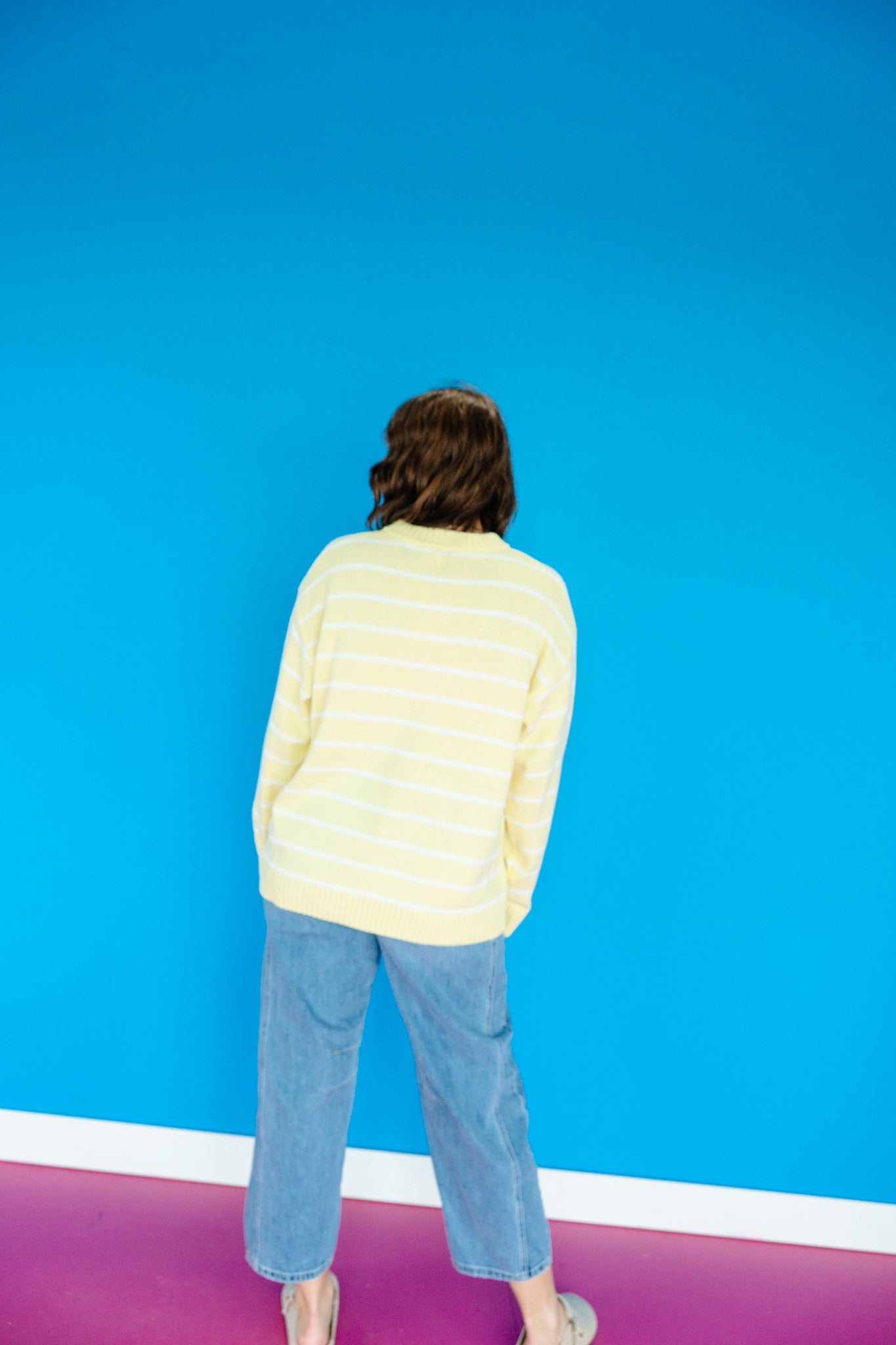 MaKenna Oversized Striped Sweater - Primrose + White