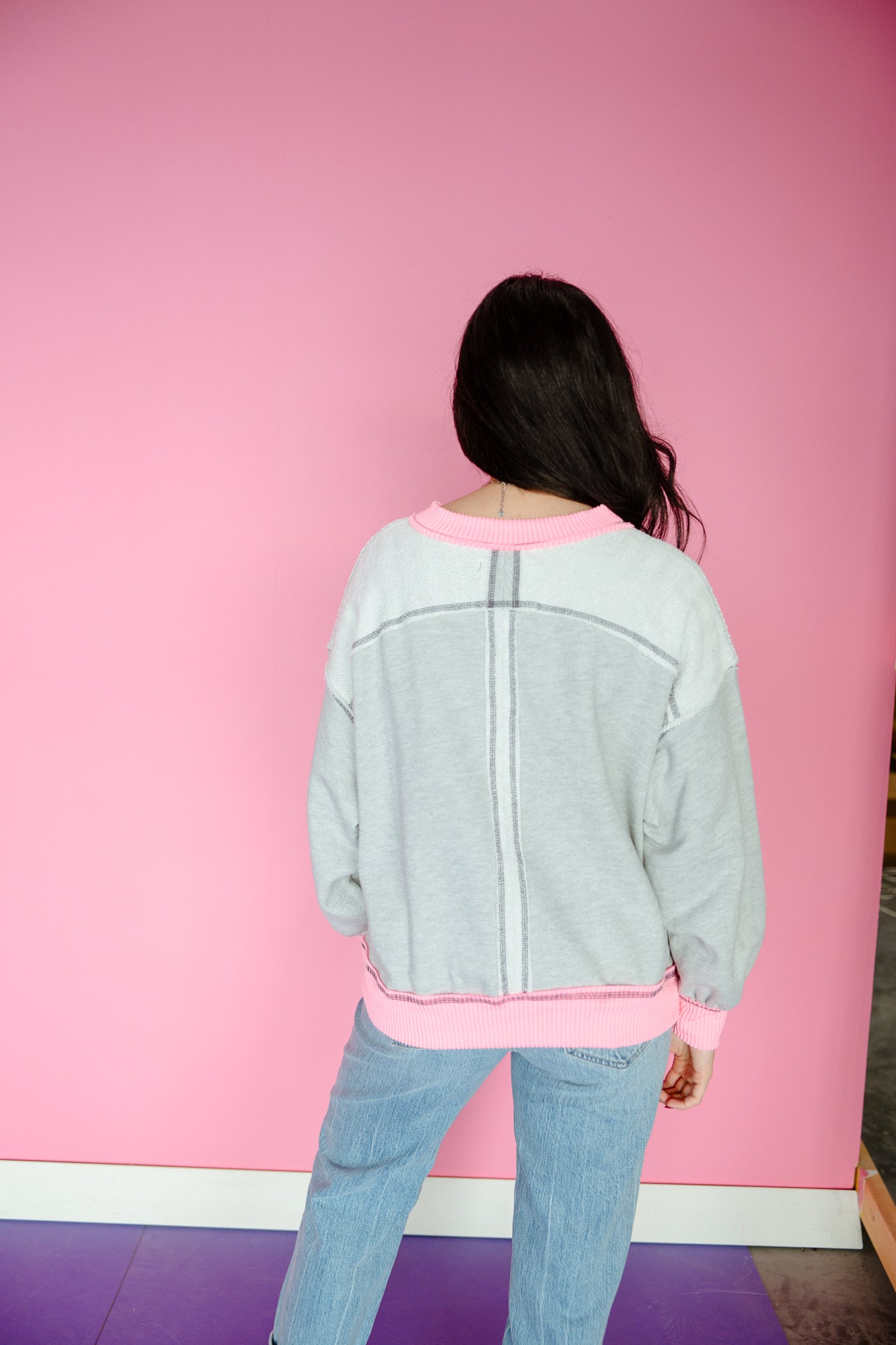 Abby French Terry Sweatshirt - Dove Grey + Bright Shocking Pink