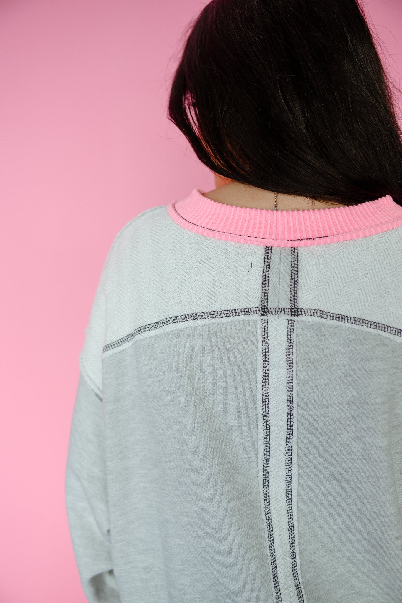 Abby French Terry Sweatshirt - Dove Grey + Bright Shocking Pink