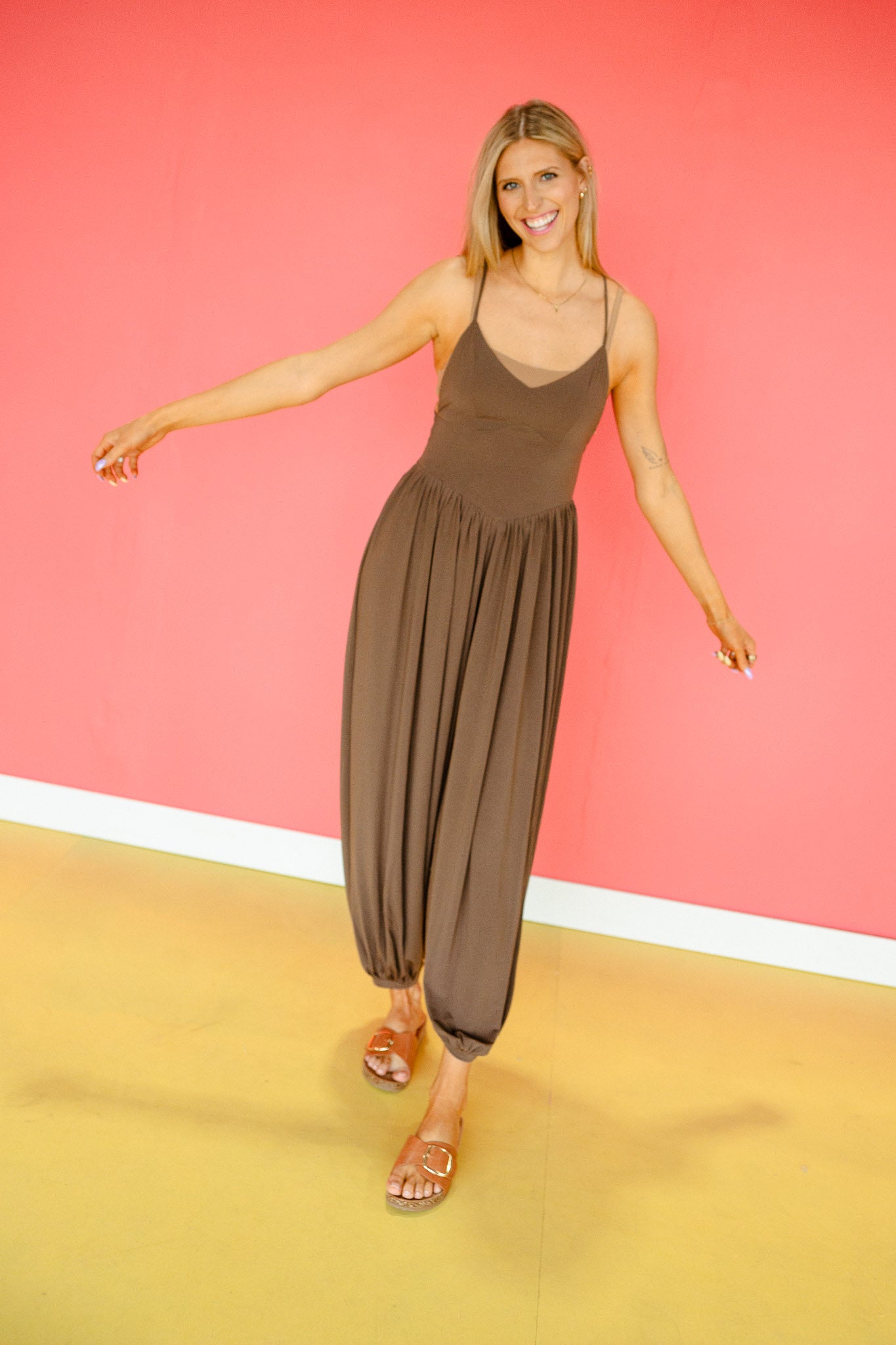 Tammy V-neck Relaxed Leg Jumpsuit - Brown