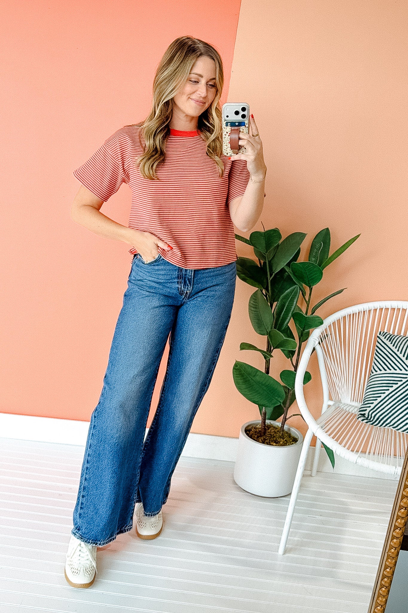 Betsy Striped Tee - Brick + Beige