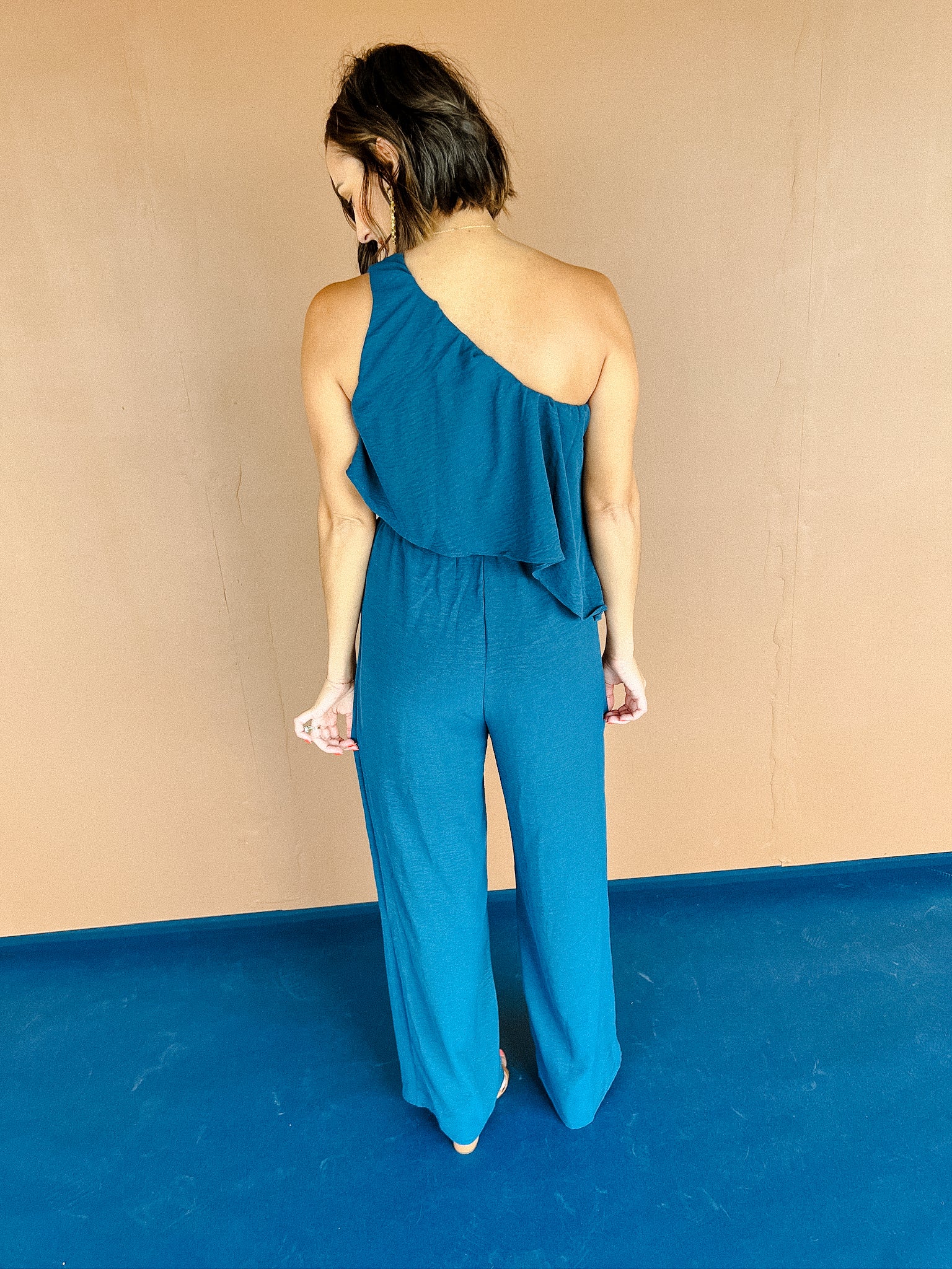 Leela One Shoulder Jumpsuit - Marine Navy